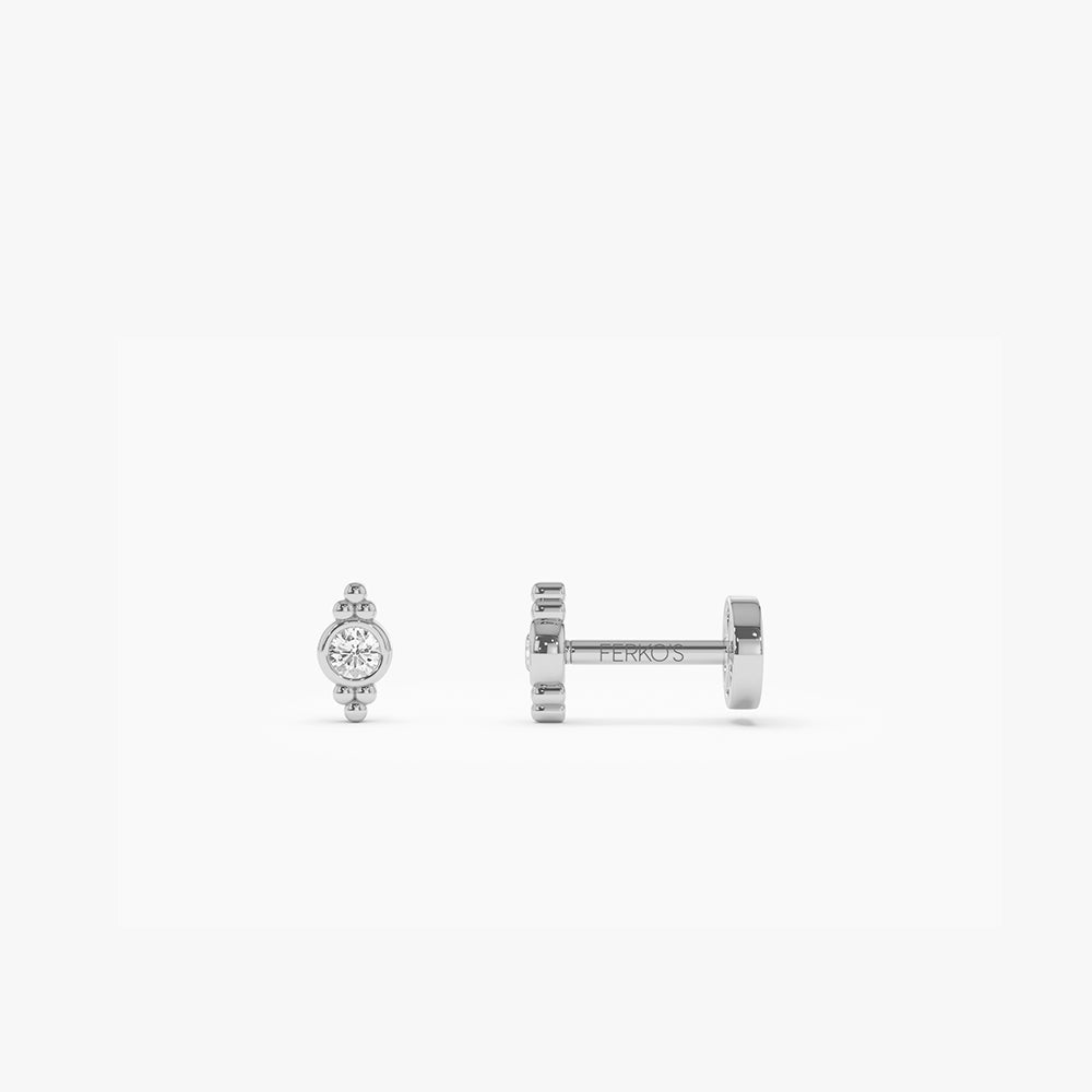 OBFJ0276 - 14K Gold Bezel Diamond Flat Back Stud with Milgrain Detail 3