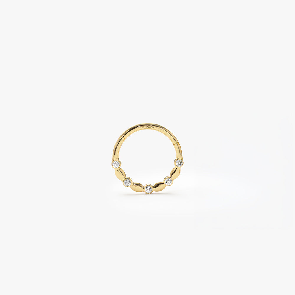 OBFJ0094 - 14K Gold Diamond Beaded Eternity Hoop Earring 1