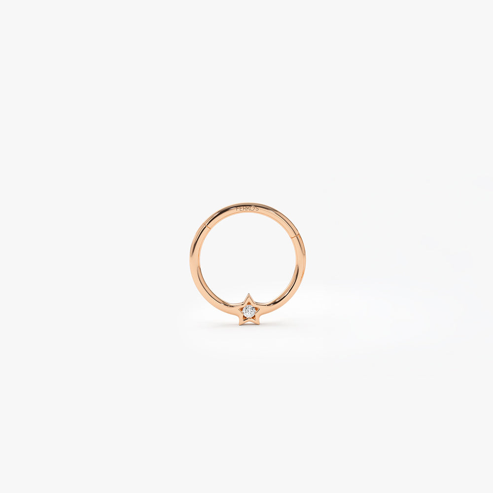 OBFJ0093 - 14K Gold Diamond Star Eternity Hoop Earring 3