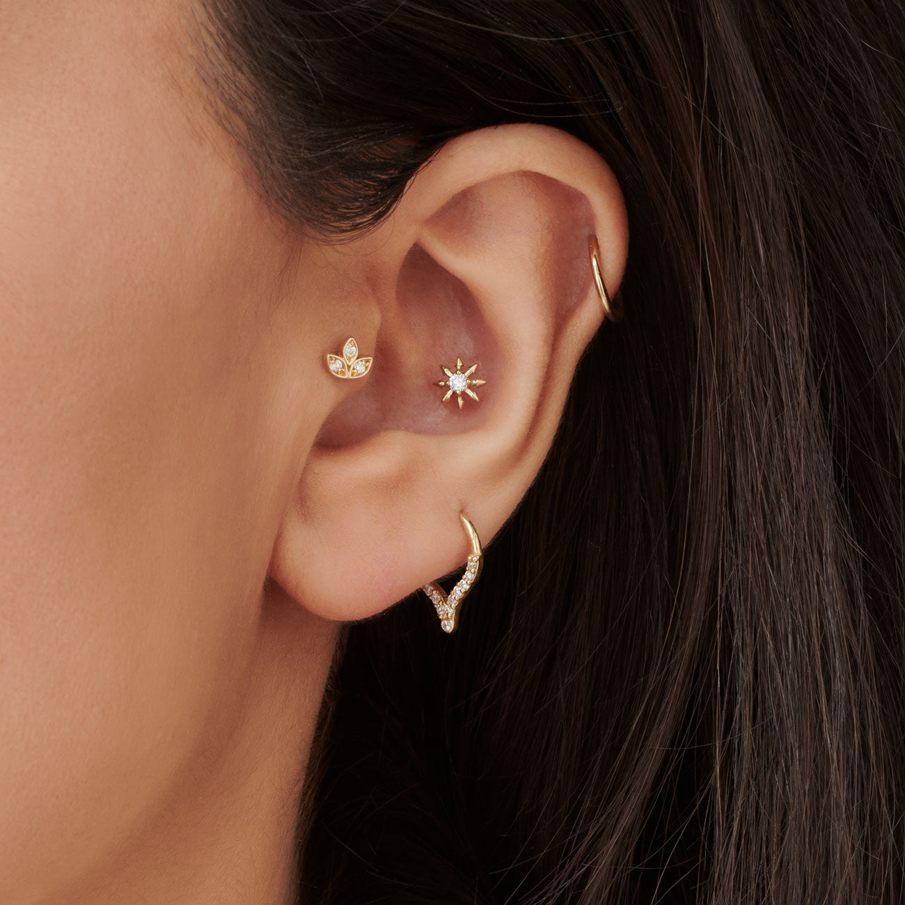 OBFJ0099 - 14K Gold Diamond Teardrop Cartilage Hoop (Conch, Helix, Tragus) 2