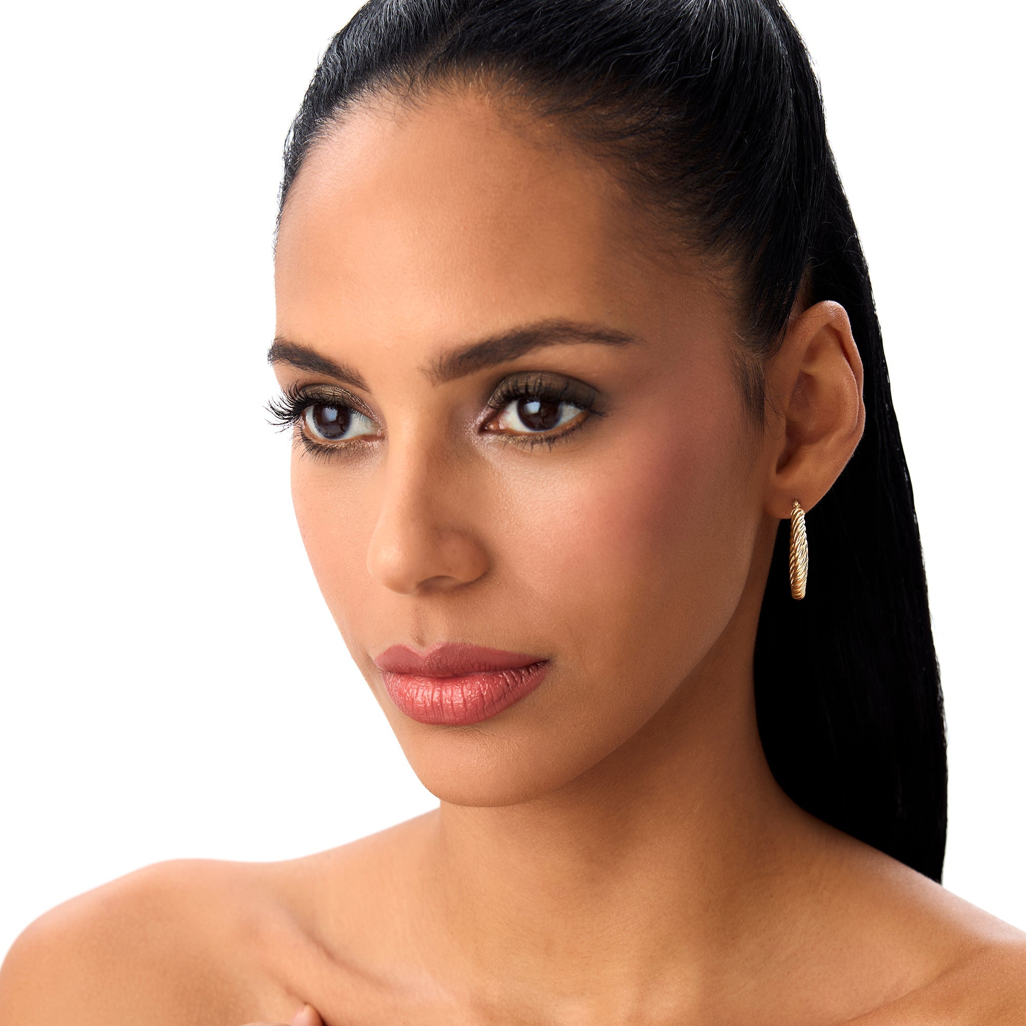 OBFJ0744 - 14k Twisted Rope Squared off Hoop Earrings 6