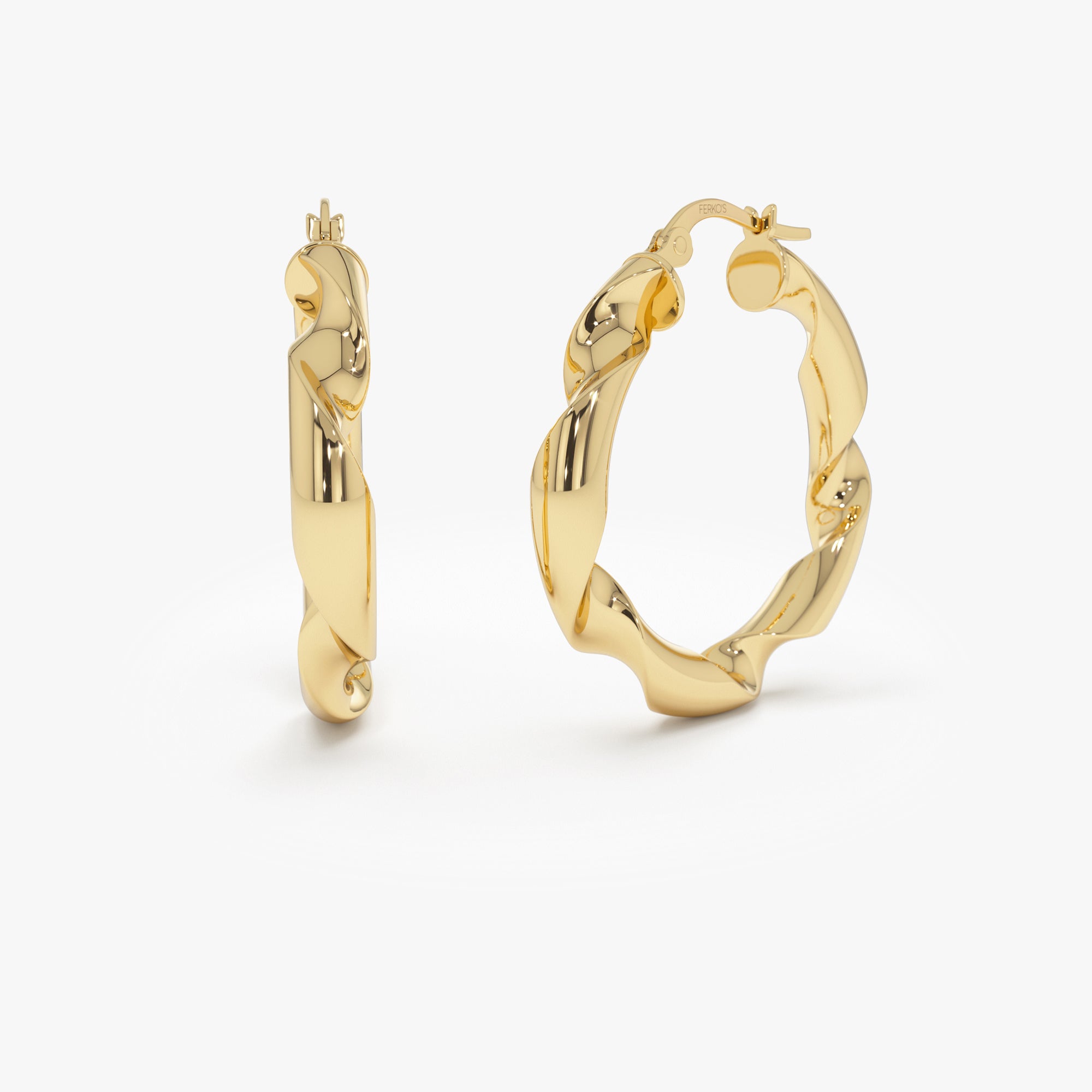 OBFJ0773 - 14k Twisted Textured Chunky Hoop Earrings 1