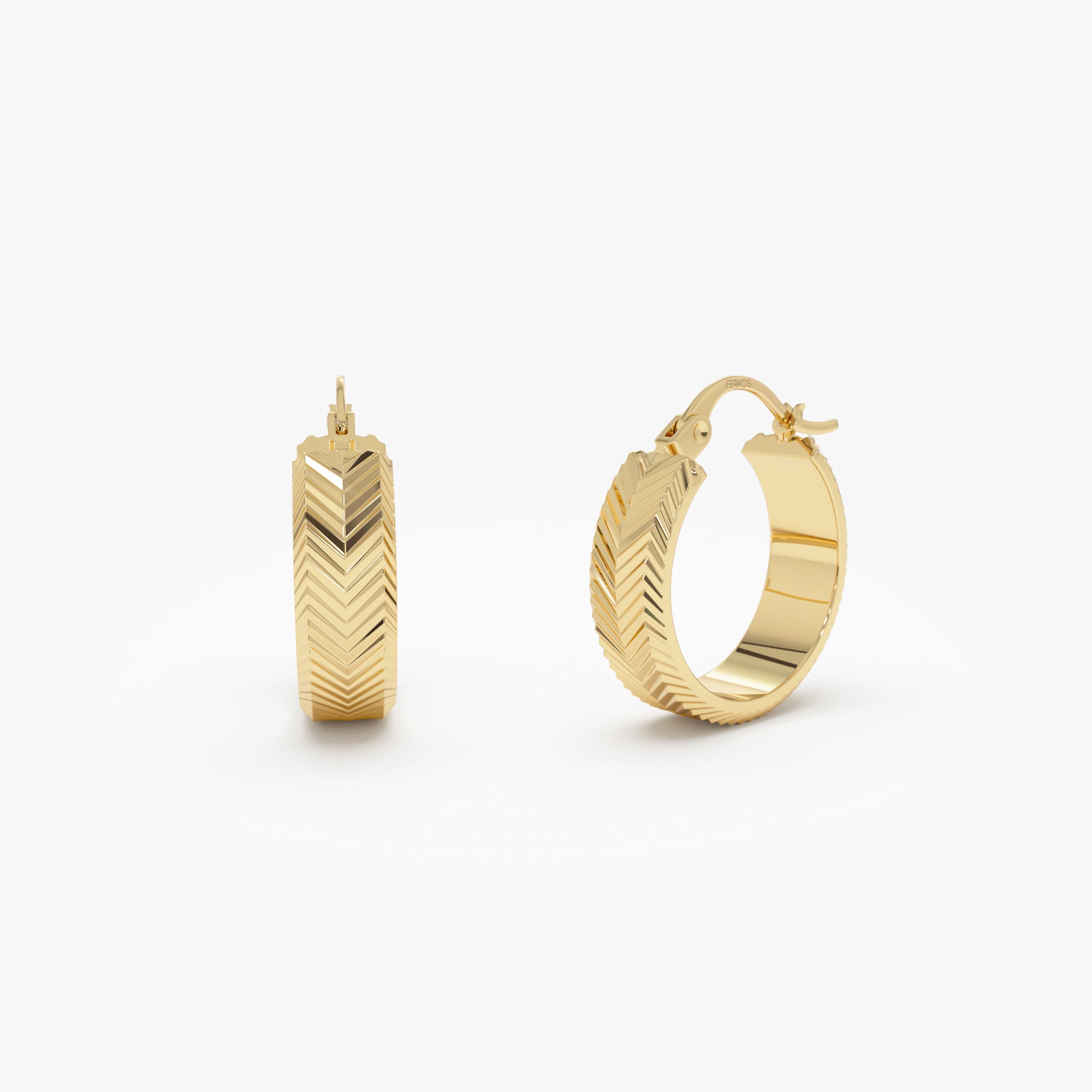 OBFJ0770 - 14k Diamond Cut Tetured Hoop Earrings 1