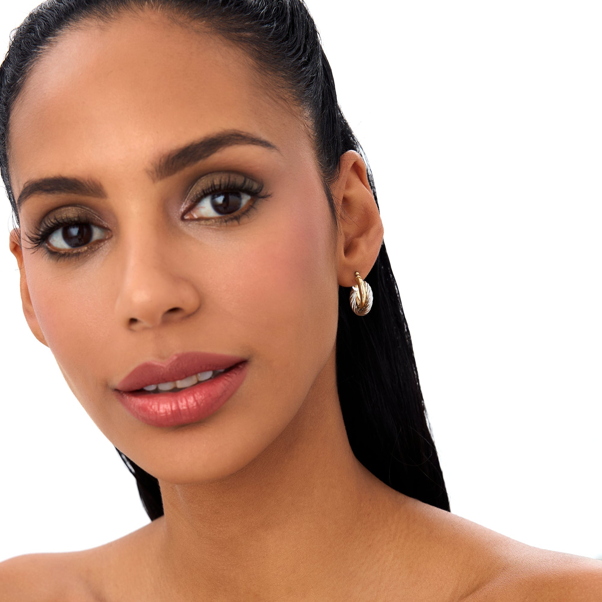 OBFJ0771 - 14k Gold and White Gold Twisted Hoops 3