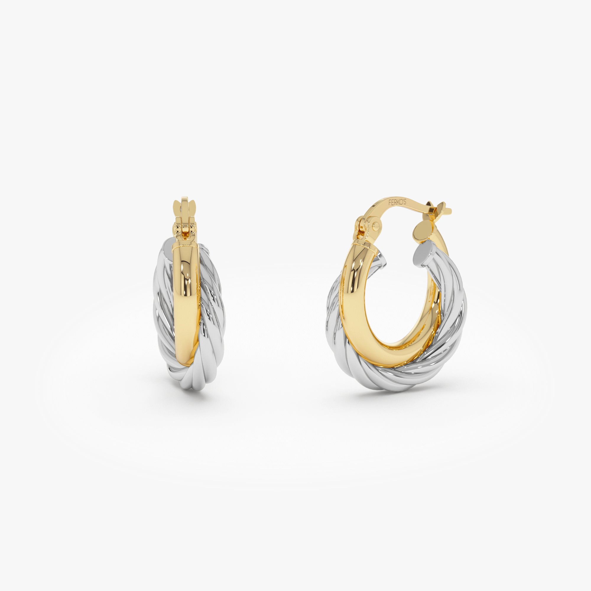 OBFJ0771 - 14k Gold and White Gold Twisted Hoops 1