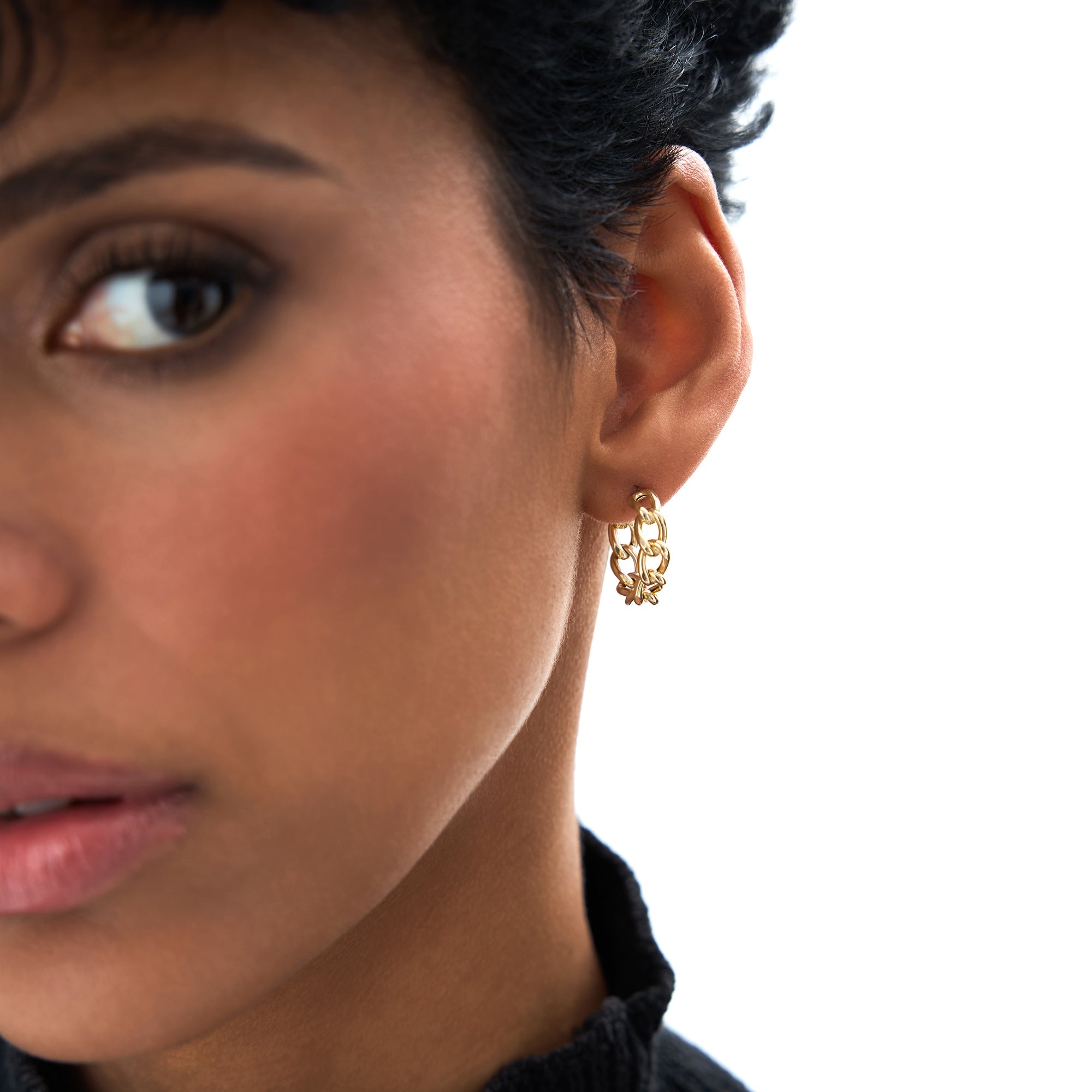 OBFJ0703 - 14k Gold Chain Link Statement Hoop Earrings 4