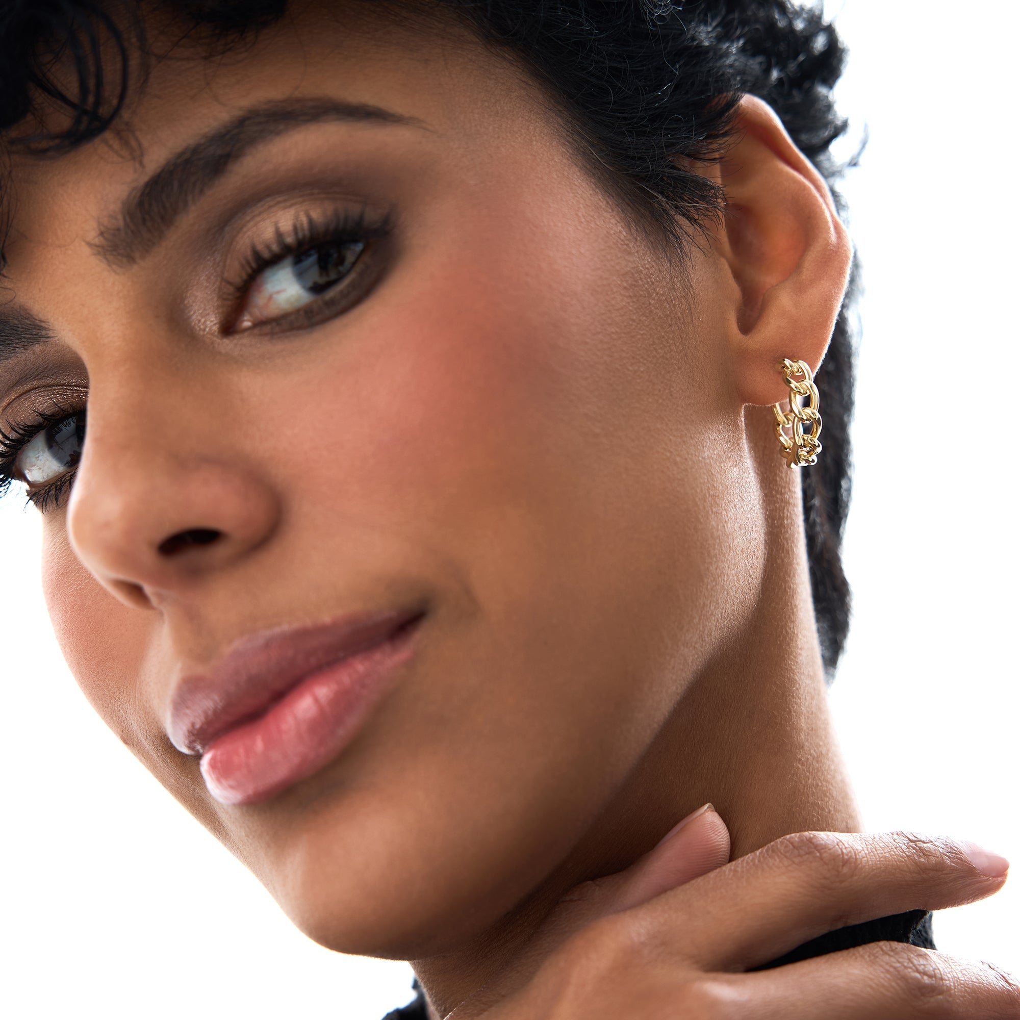 OBFJ0703 - 14k Gold Chain Link Statement Hoop Earrings 5