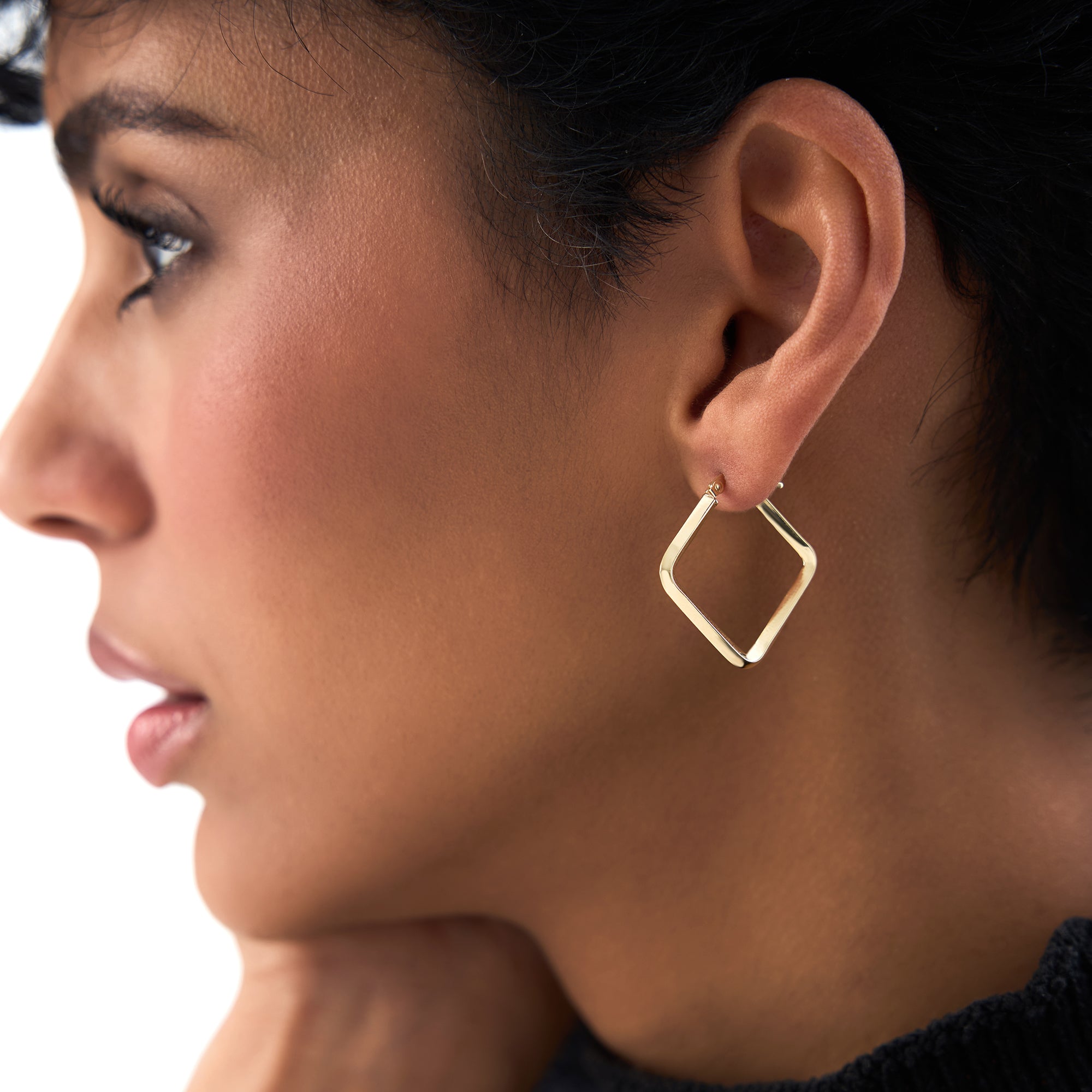 OBFJ0700 - 14K Gold Geometric Shaped Square Hoop Earrings 5