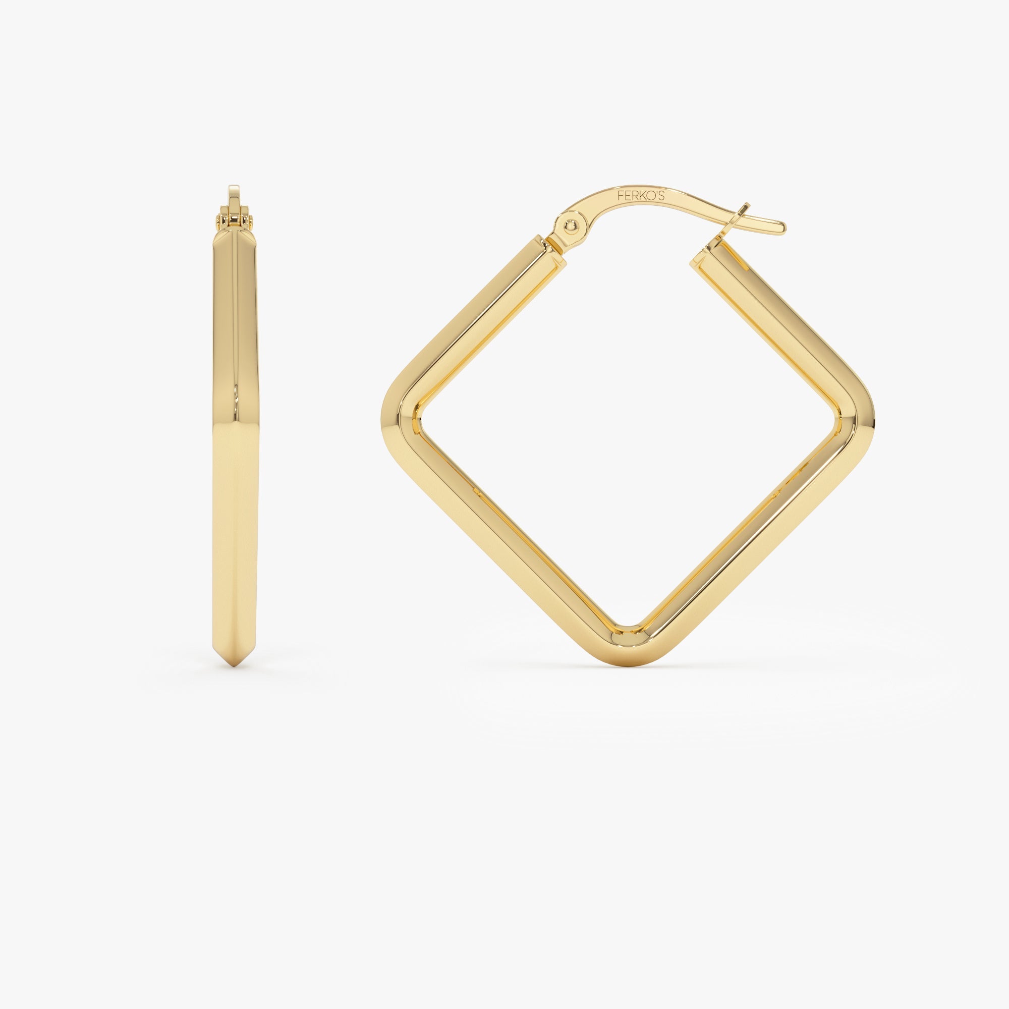 OBFJ0700 - 14K Gold Geometric Shaped Square Hoop Earrings 7