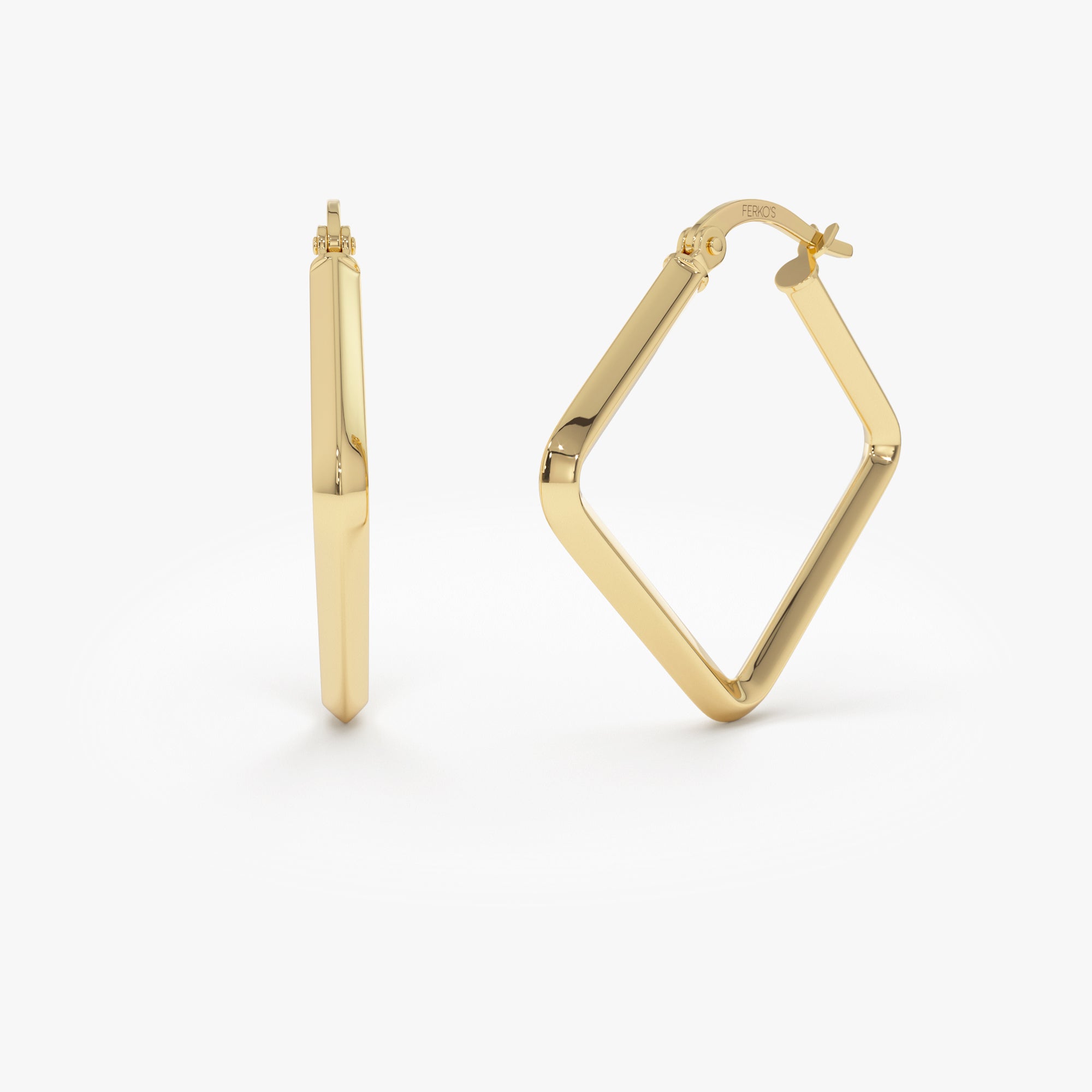 OBFJ0700 - 14K Gold Geometric Shaped Square Hoop Earrings 1