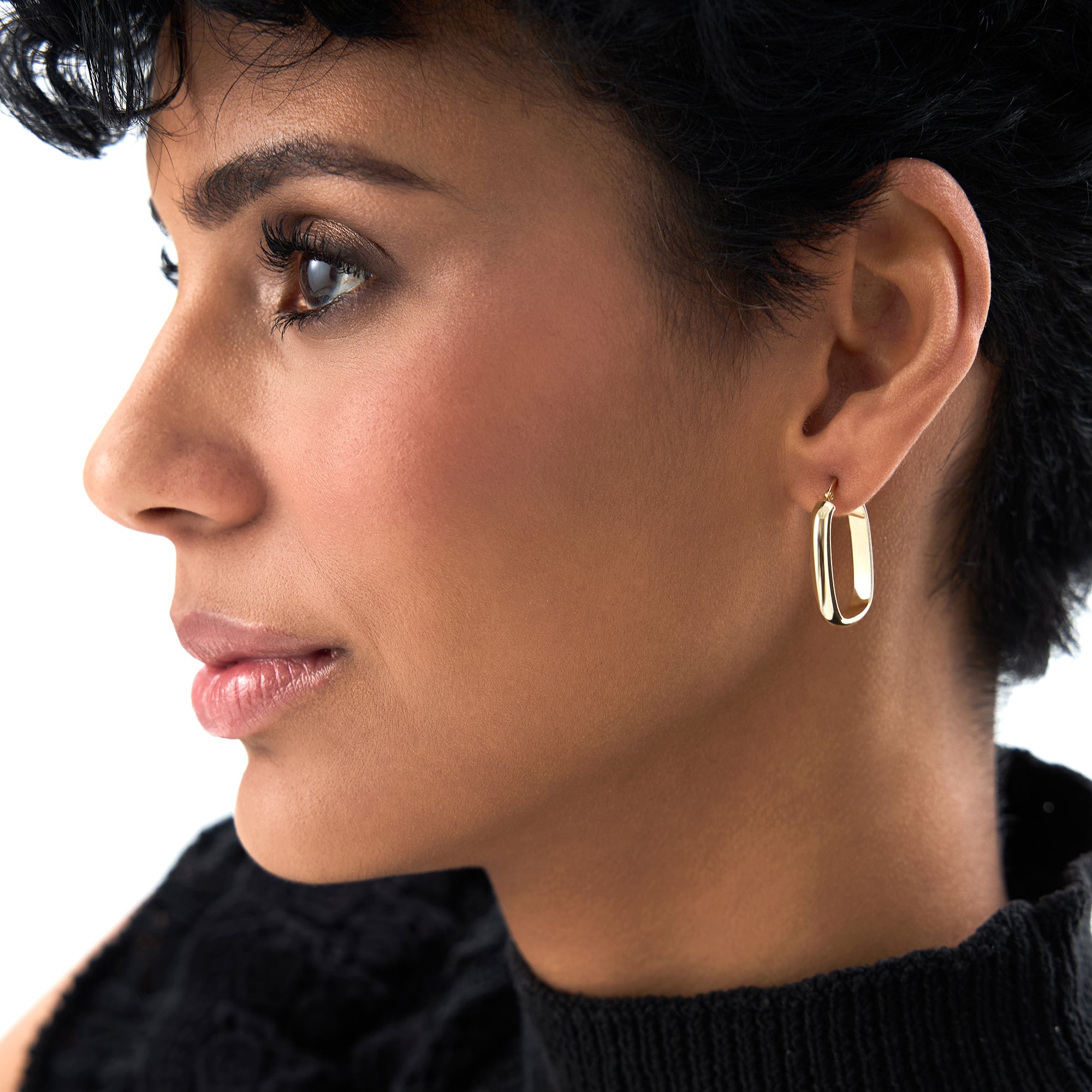 OBFJ0735 - 14K Gold Oval Dome Hoop Earrings 2