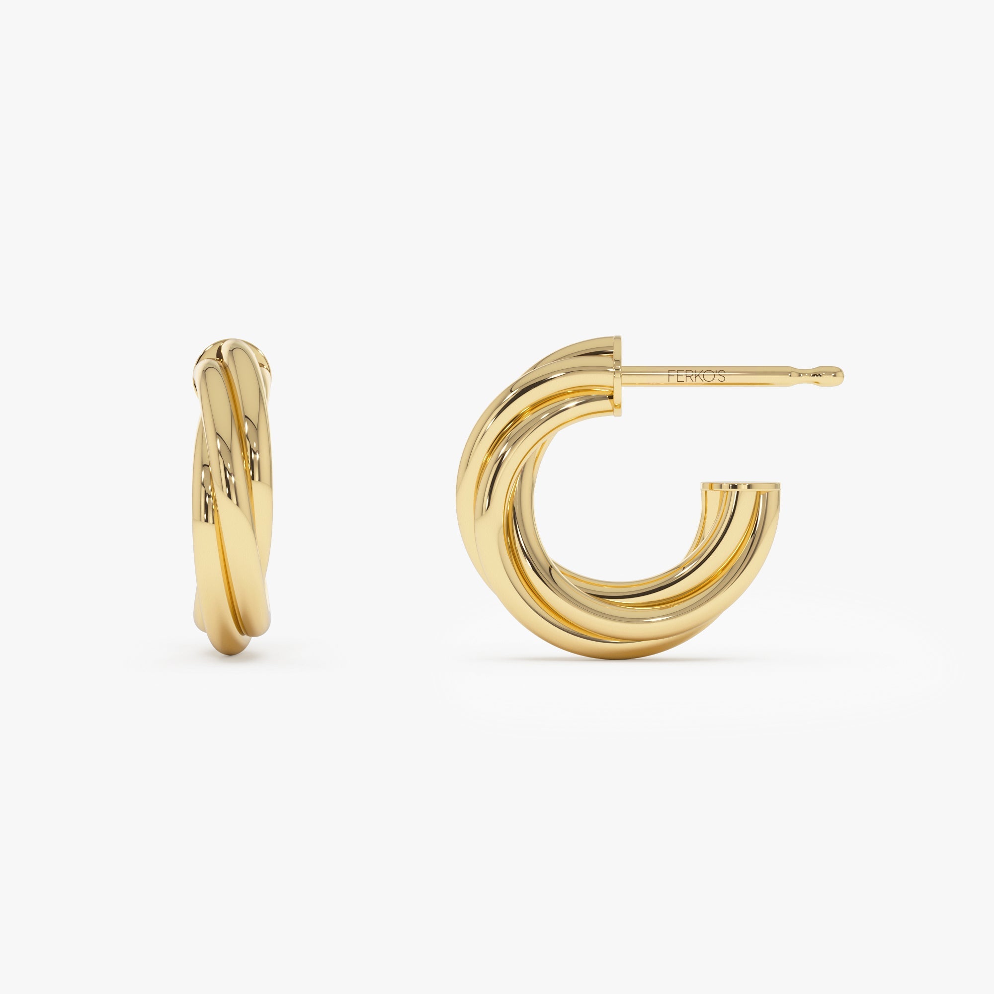 OBFJ0694 - 14K Gold Bold Twisted Curve Earrings 6