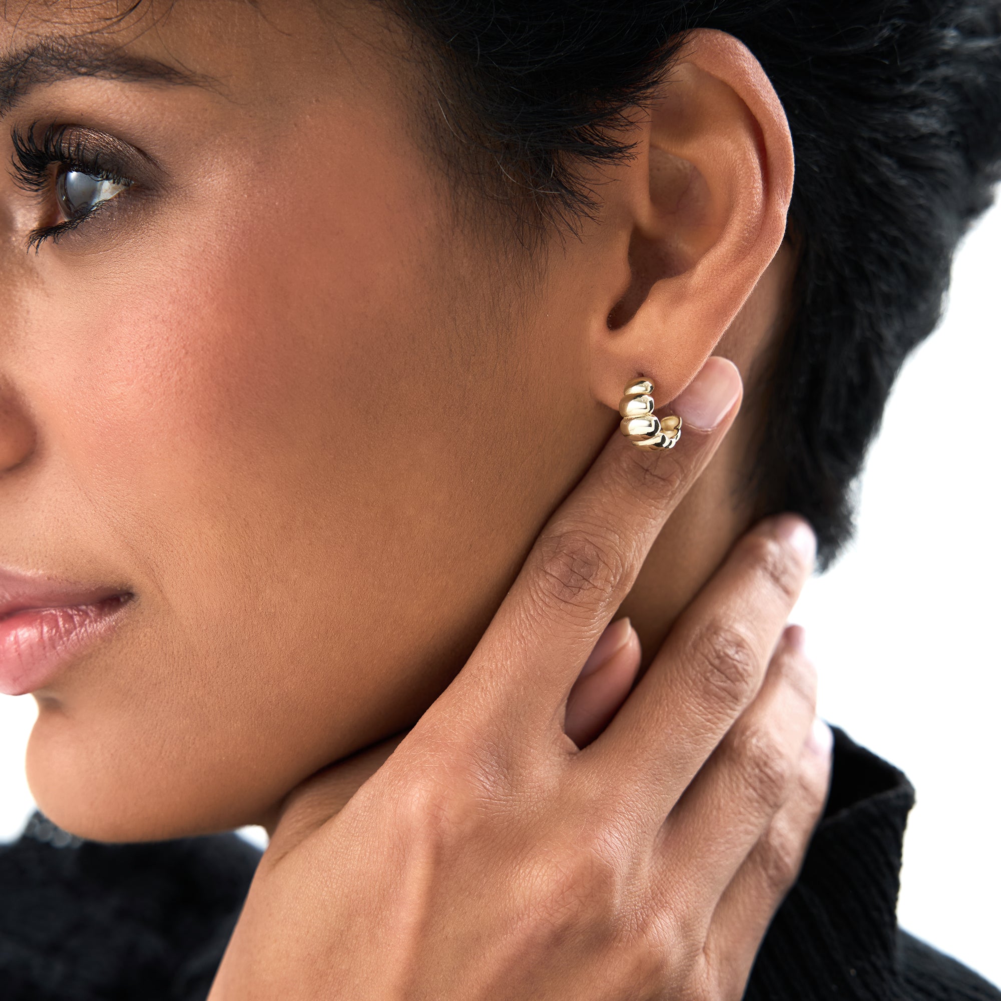 OBFJ0531 - 14k Gold Chuncky Bubble Hoop Earrings 5