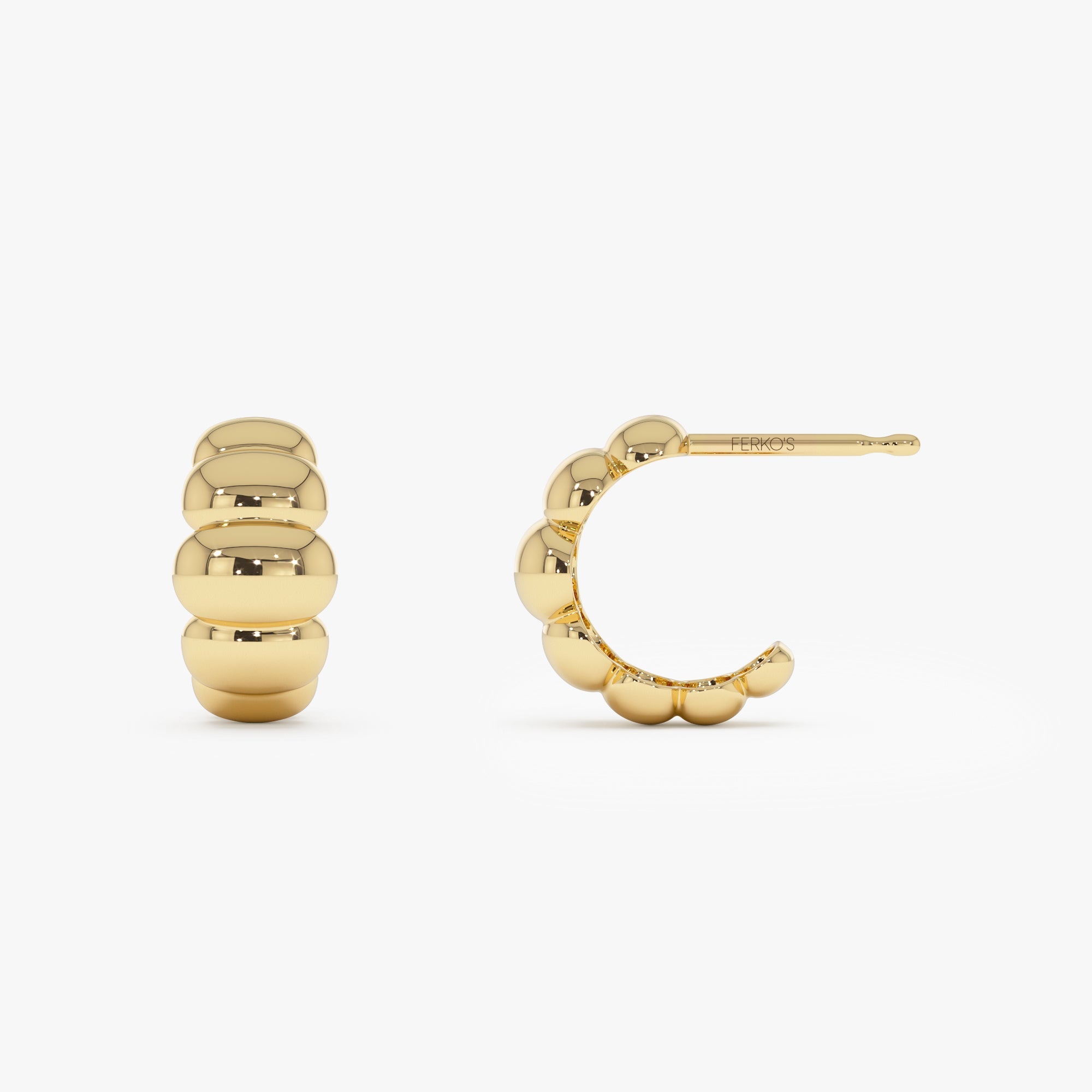 OBFJ0531 - 14k Gold Chuncky Bubble Hoop Earrings 7