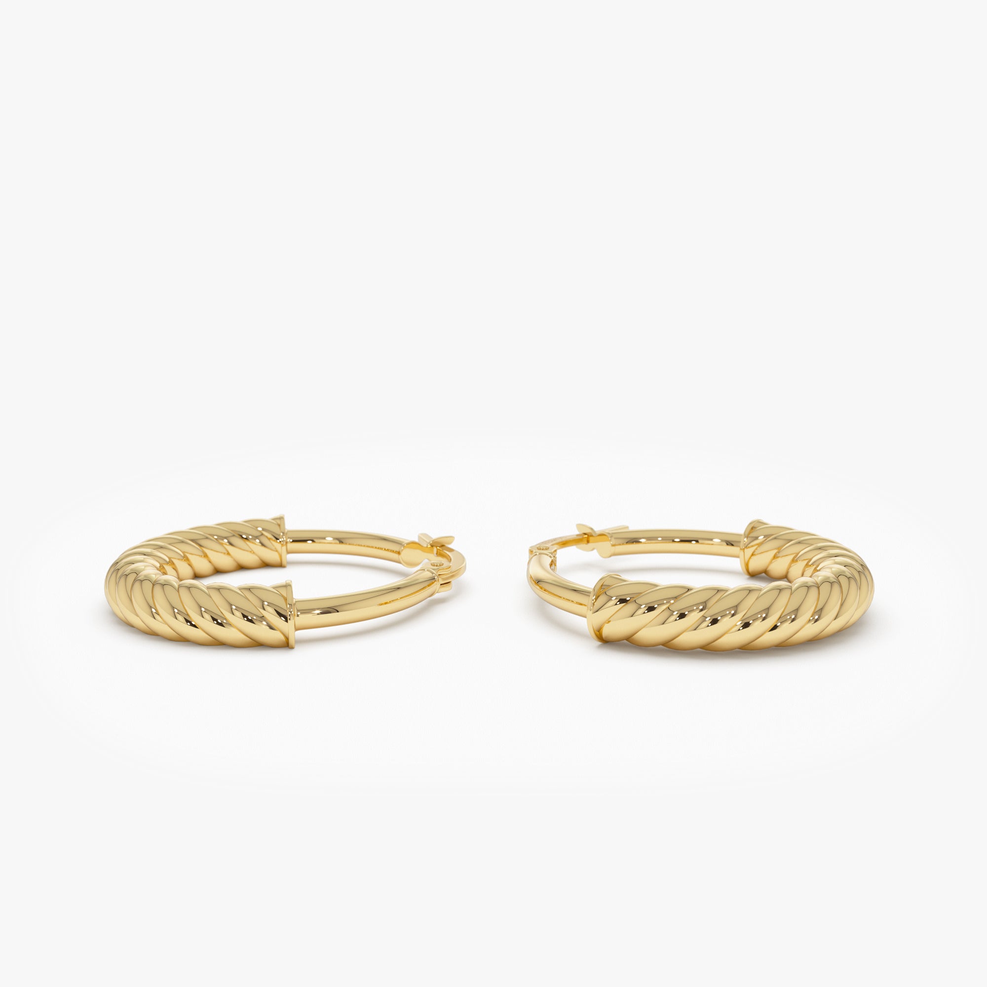 OBFJ0536 - 14K Twist Rope Hoop Earrings, Medium Gold Hoops 5