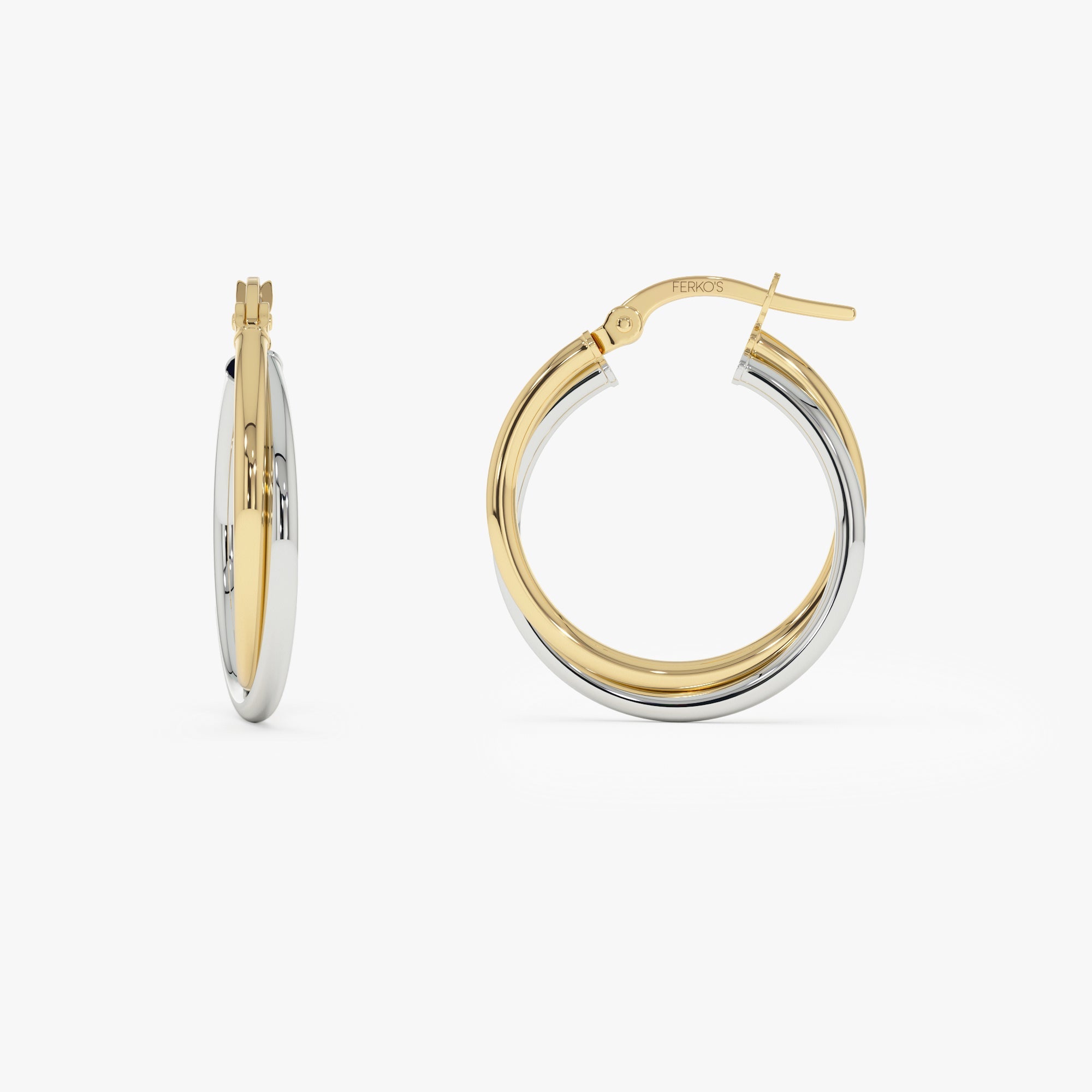 OBFJ0324 - 14k Two Tone Gold 20MM Hoop Earrings 5