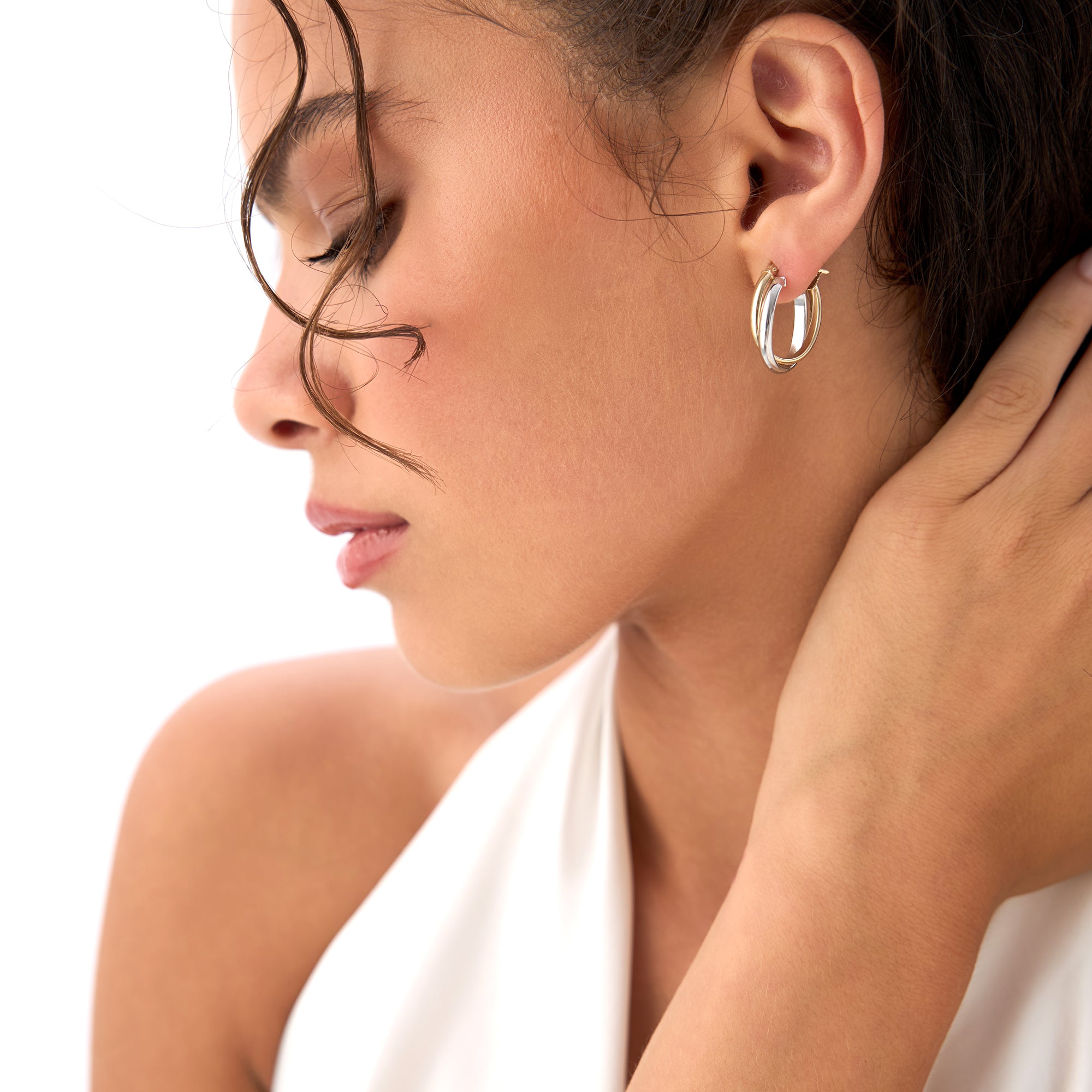 OBFJ0322 - 14k Mixed Metal Oval Gold Hoop Earrings 16MM 3