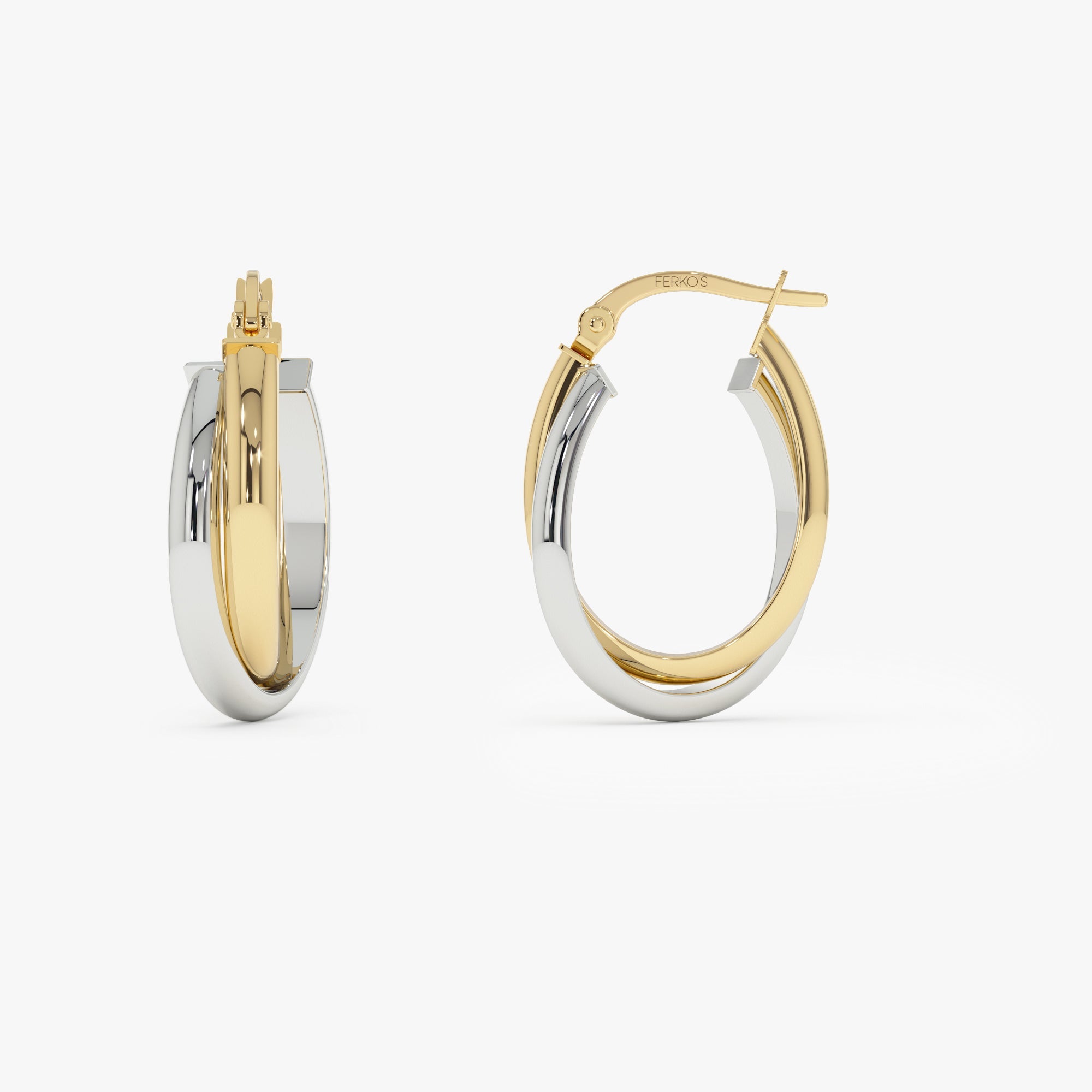 OBFJ0322 - 14k Mixed Metal Oval Gold Hoop Earrings 16MM 6