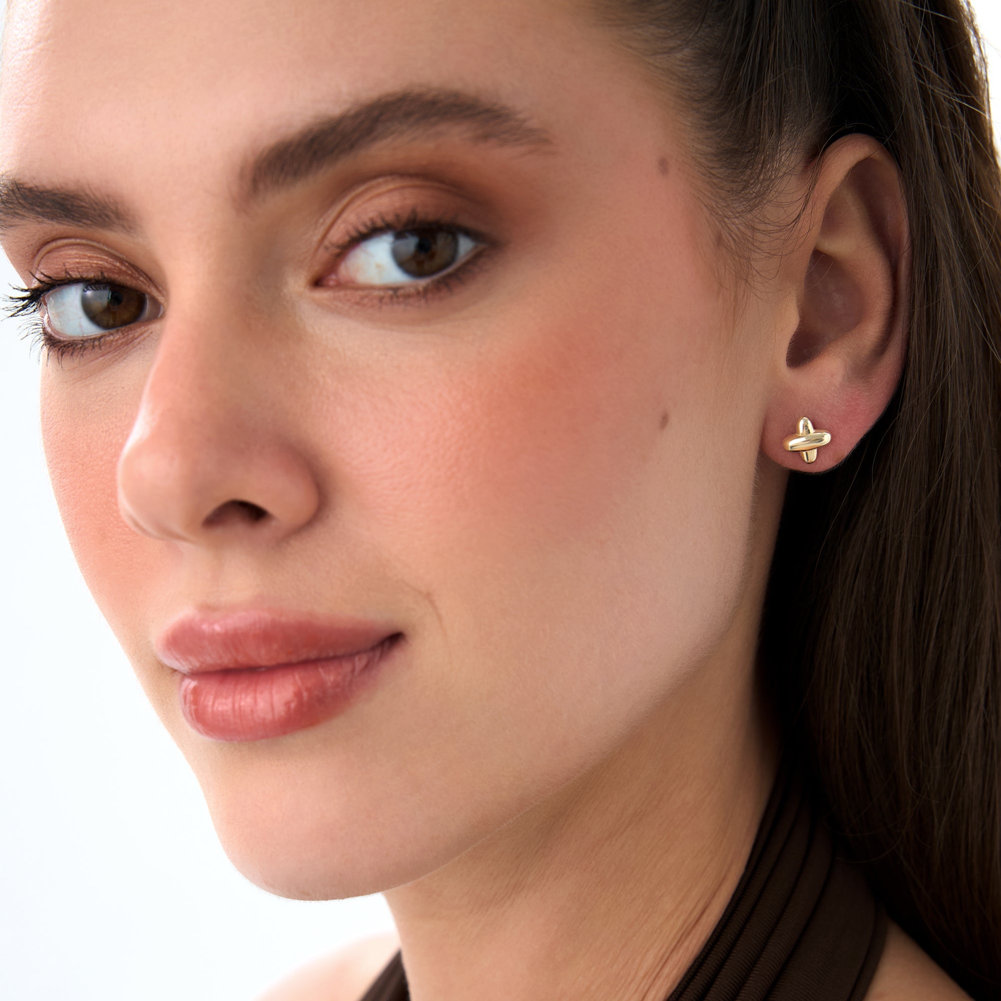 OBFJ0514 - 14K Gold X Stud Earrings 3