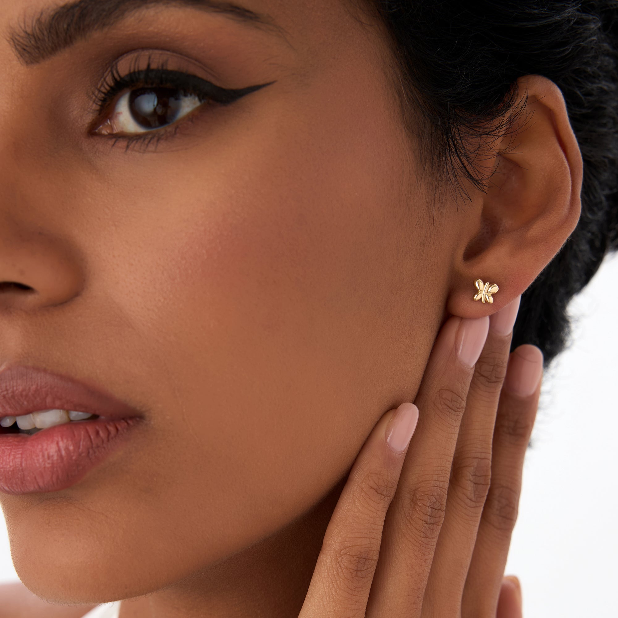 OBFJ0447 - 14K Gold Bubble Butterfly Stud Earrings 3