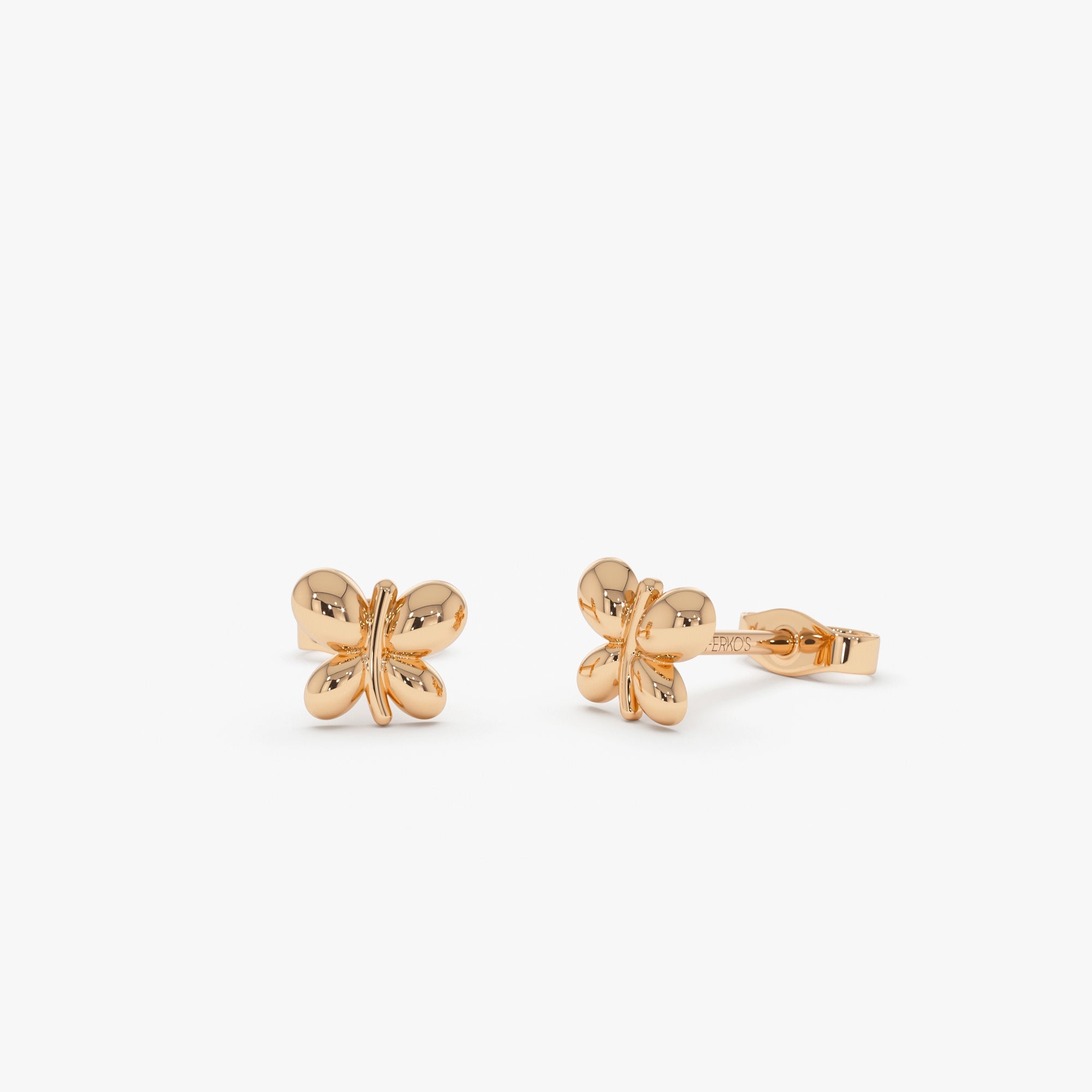 OBFJ0447 - 14K Gold Bubble Butterfly Stud Earrings 4