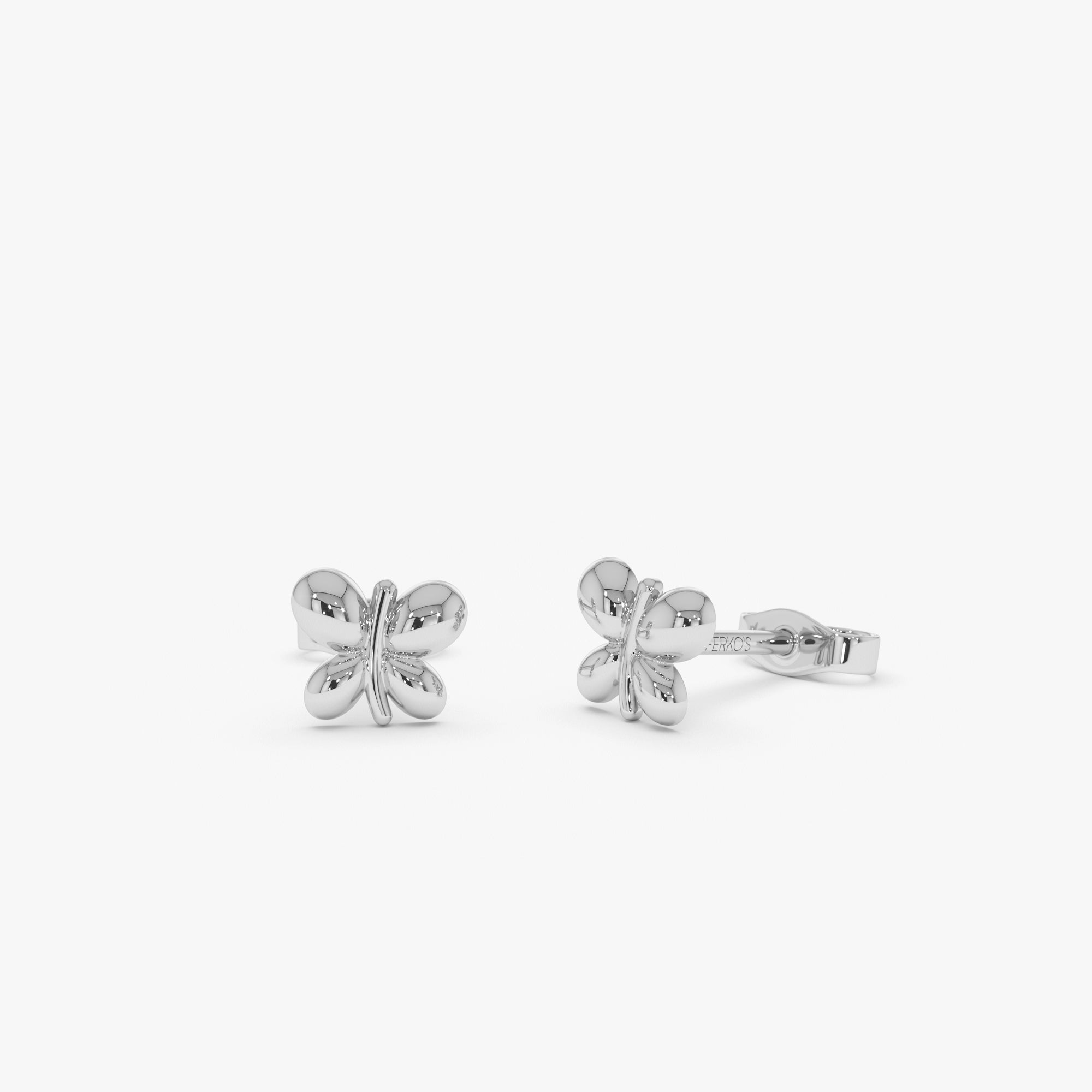 OBFJ0447 - 14K Gold Bubble Butterfly Stud Earrings 5