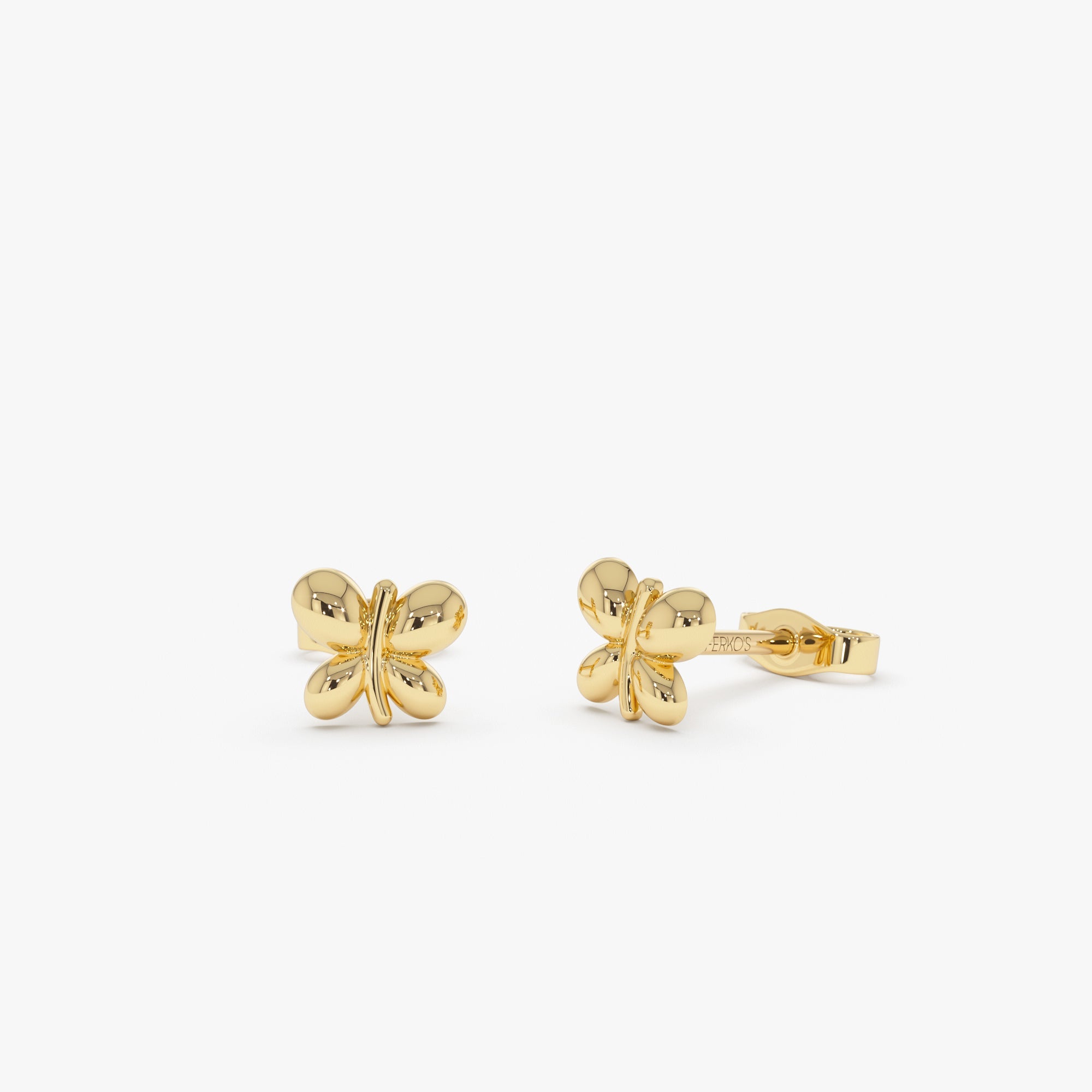OBFJ0447 - 14K Gold Bubble Butterfly Stud Earrings 1