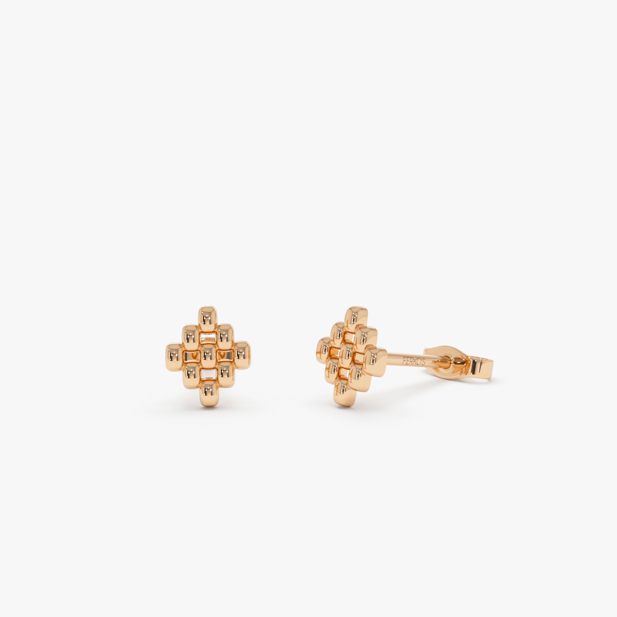 OBFJ0445 - 14K Gold Geometric Beaded Stud Earrings 4