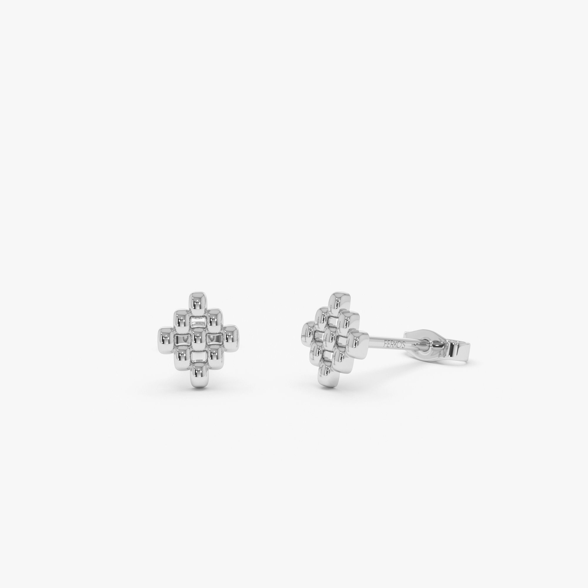 OBFJ0445 - 14K Gold Geometric Beaded Stud Earrings 5