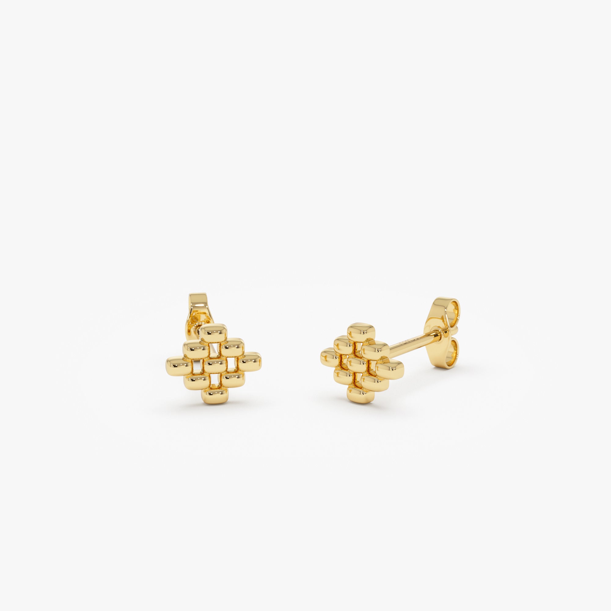 OBFJ0445 - 14K Gold Geometric Beaded Stud Earrings 6