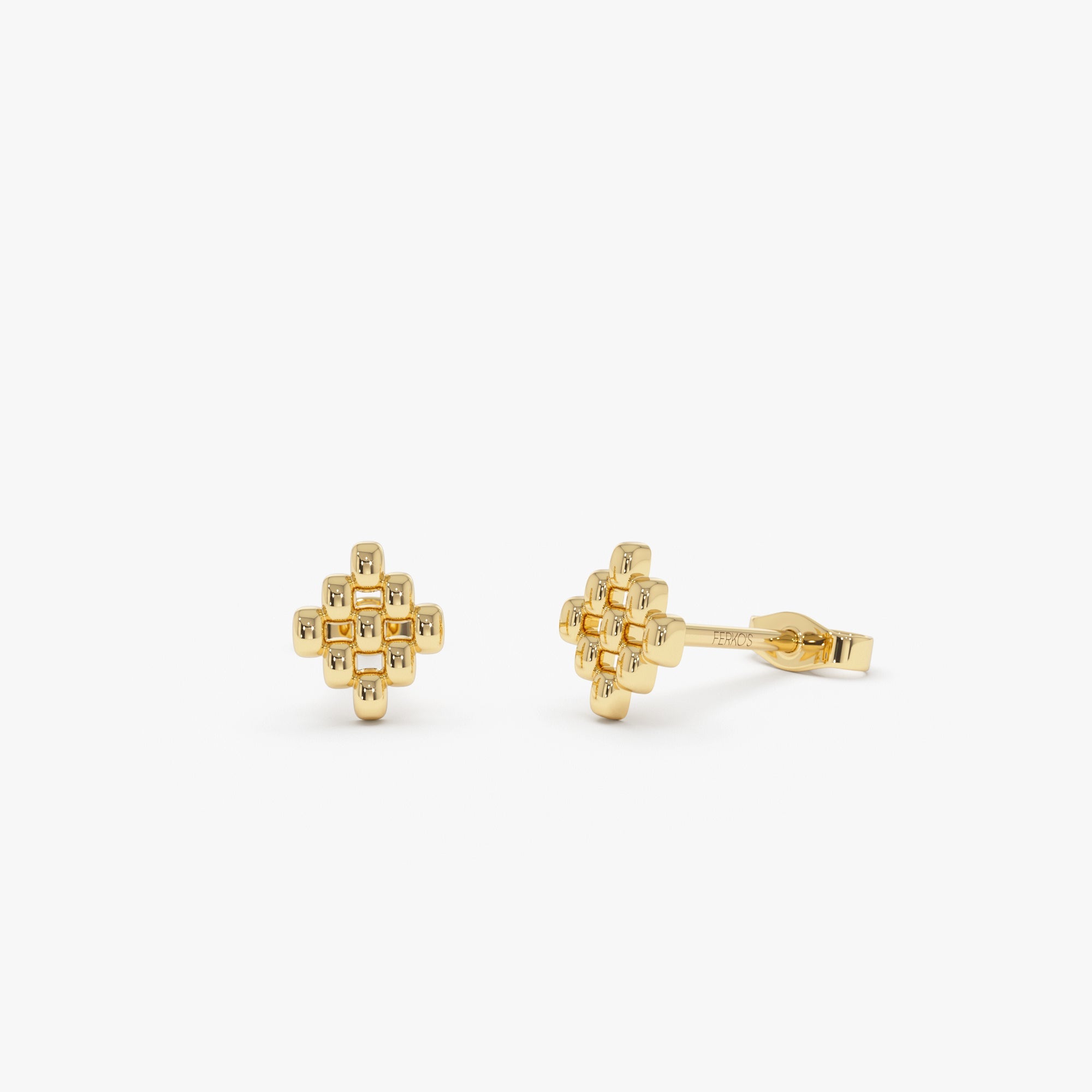 OBFJ0445 - 14K Gold Geometric Beaded Stud Earrings 1