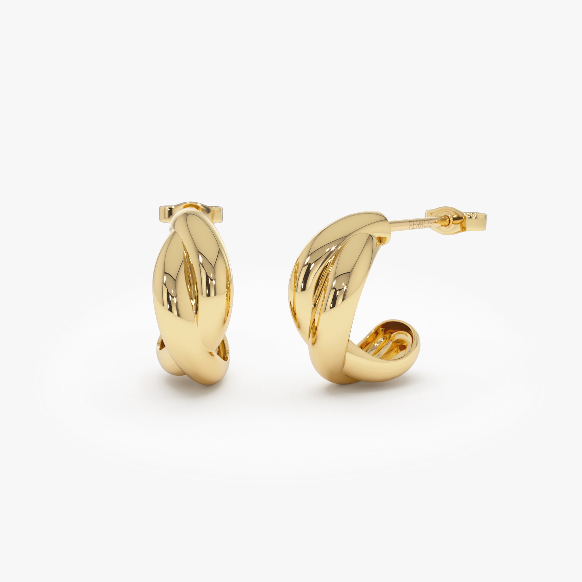 OBFJ0449 - 14K Gold Chunky Twisted Hoop Earrings 1