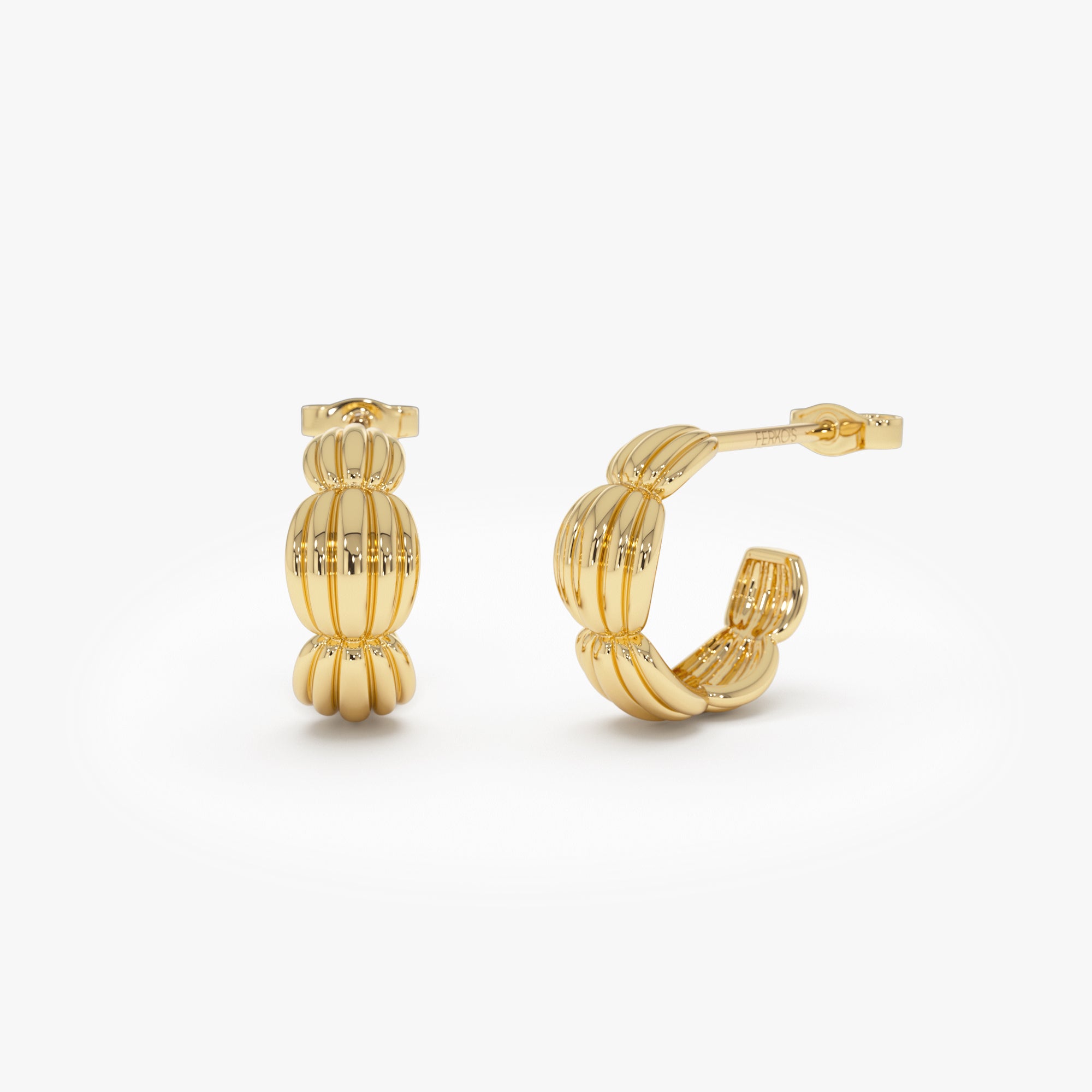 OBFJ0428 - 14k Gold Ribbed Dome Hoop Earrings 1