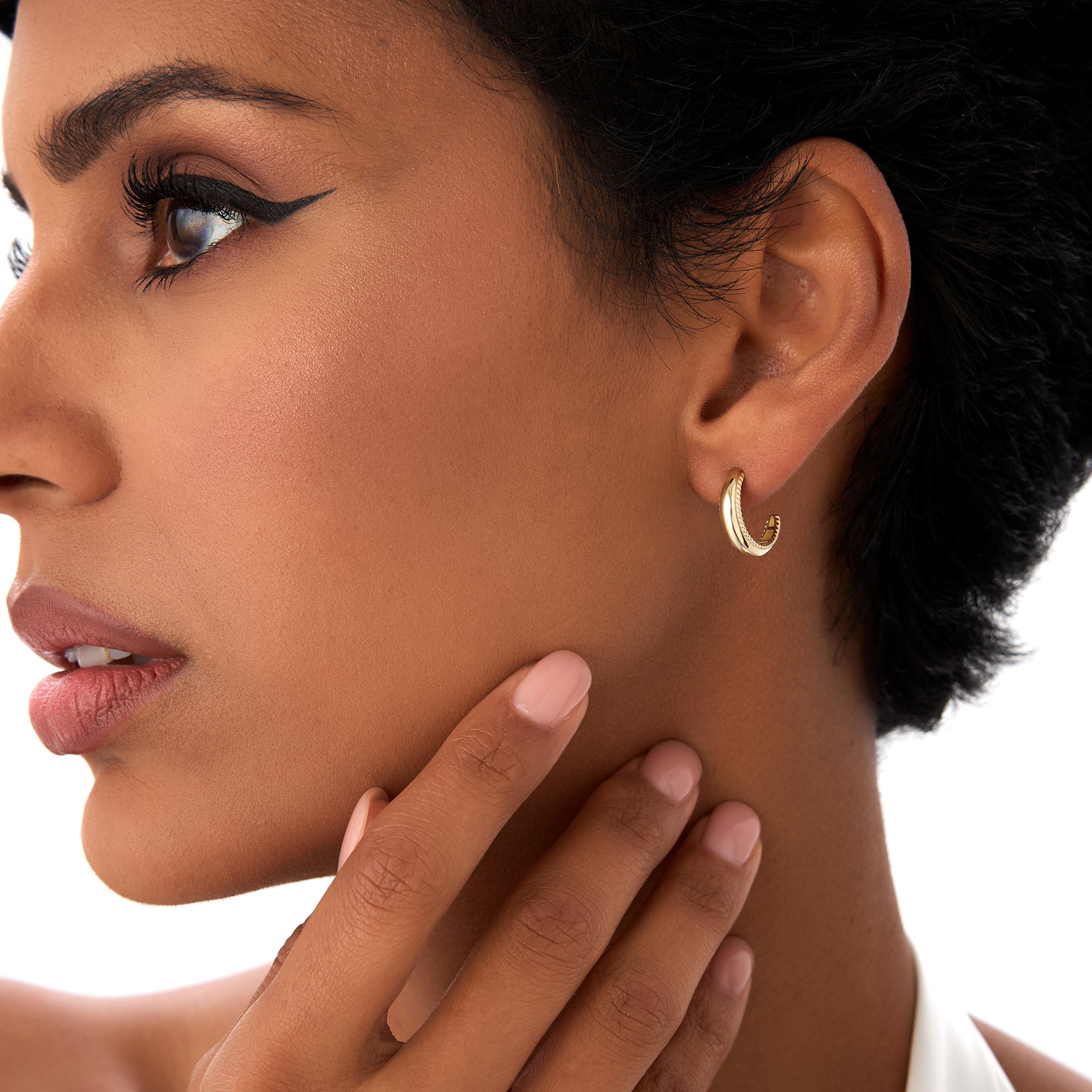 OBFJ0427 - 14k Gold Rope Edge Hoop Earrings 5