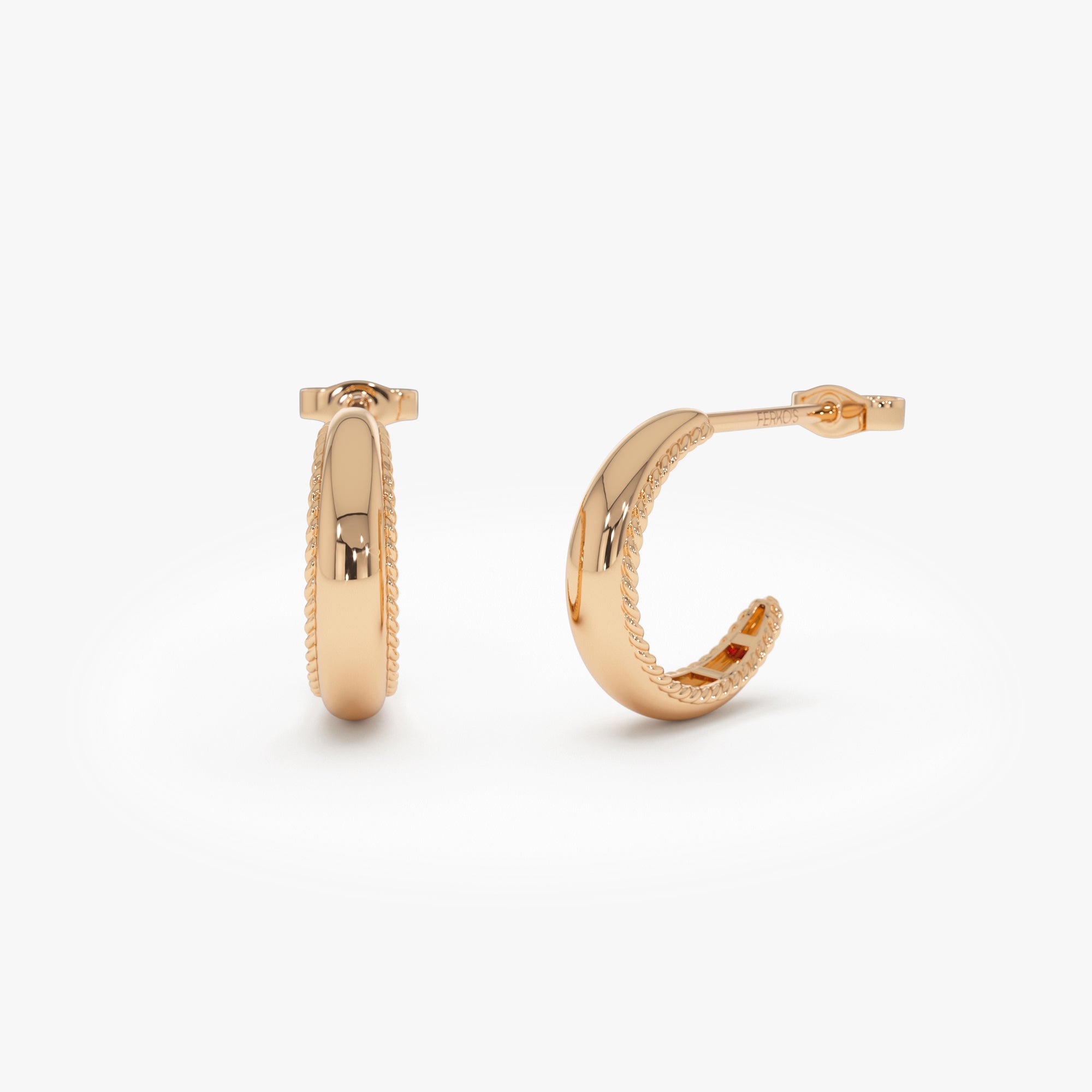 OBFJ0427 - 14k Gold Rope Edge Hoop Earrings 6