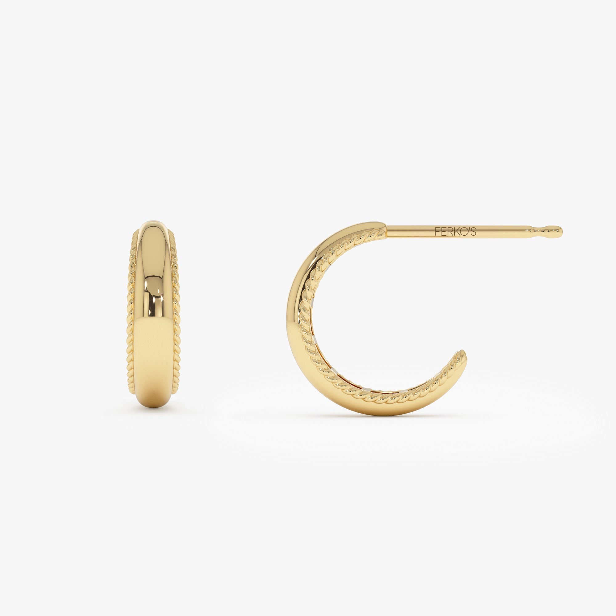OBFJ0427 - 14k Gold Rope Edge Hoop Earrings 8