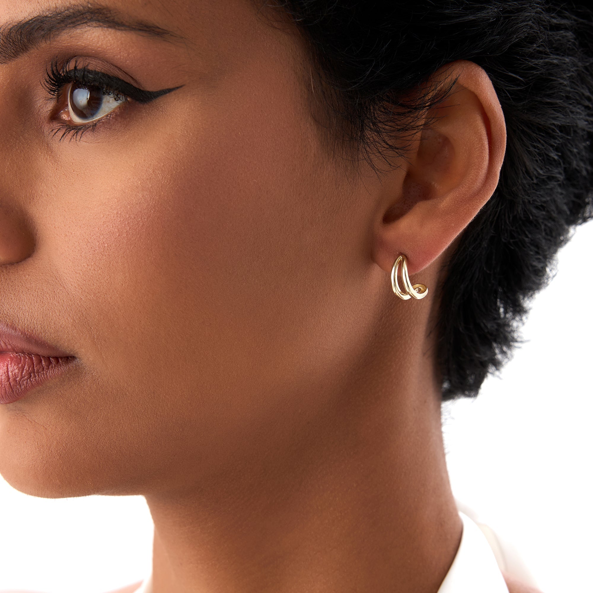 OBFJ0396 - 14k Gold Double Curved J Hoop Earrings 3