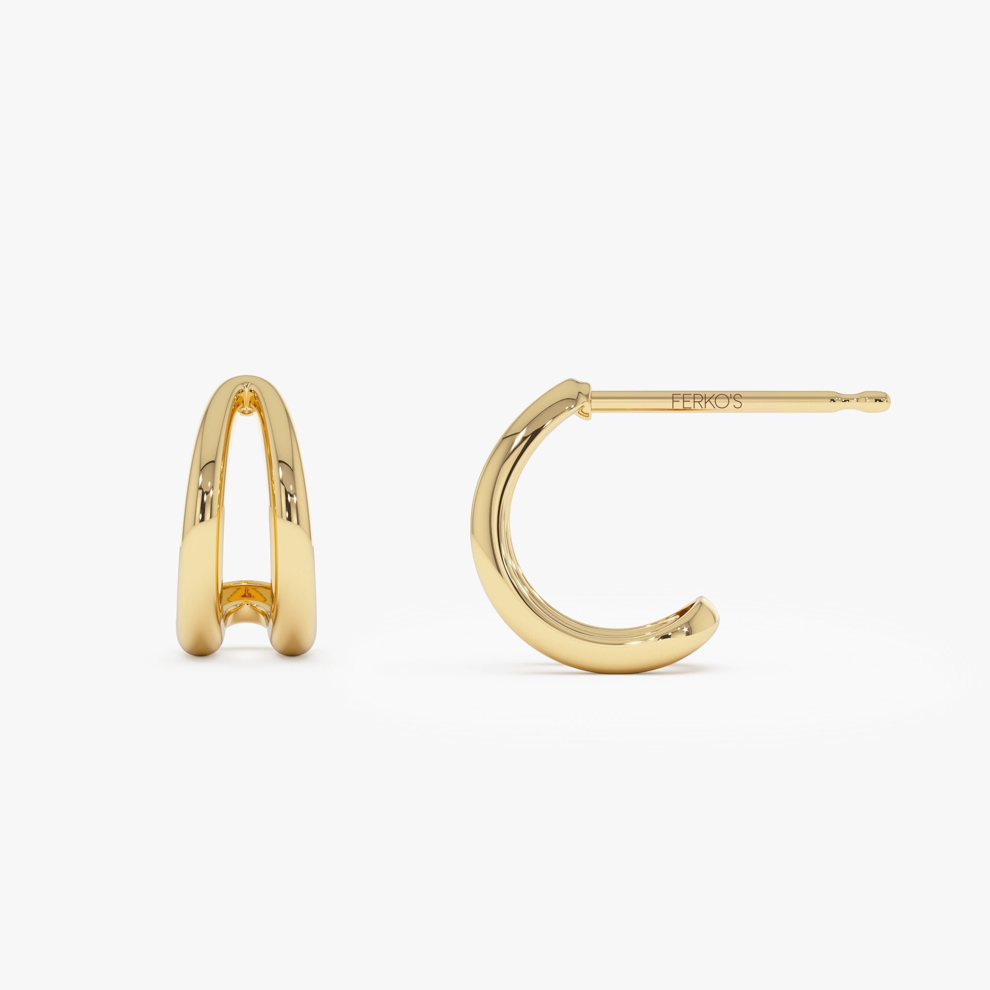 OBFJ0396 - 14k Gold Double Curved J Hoop Earrings 7