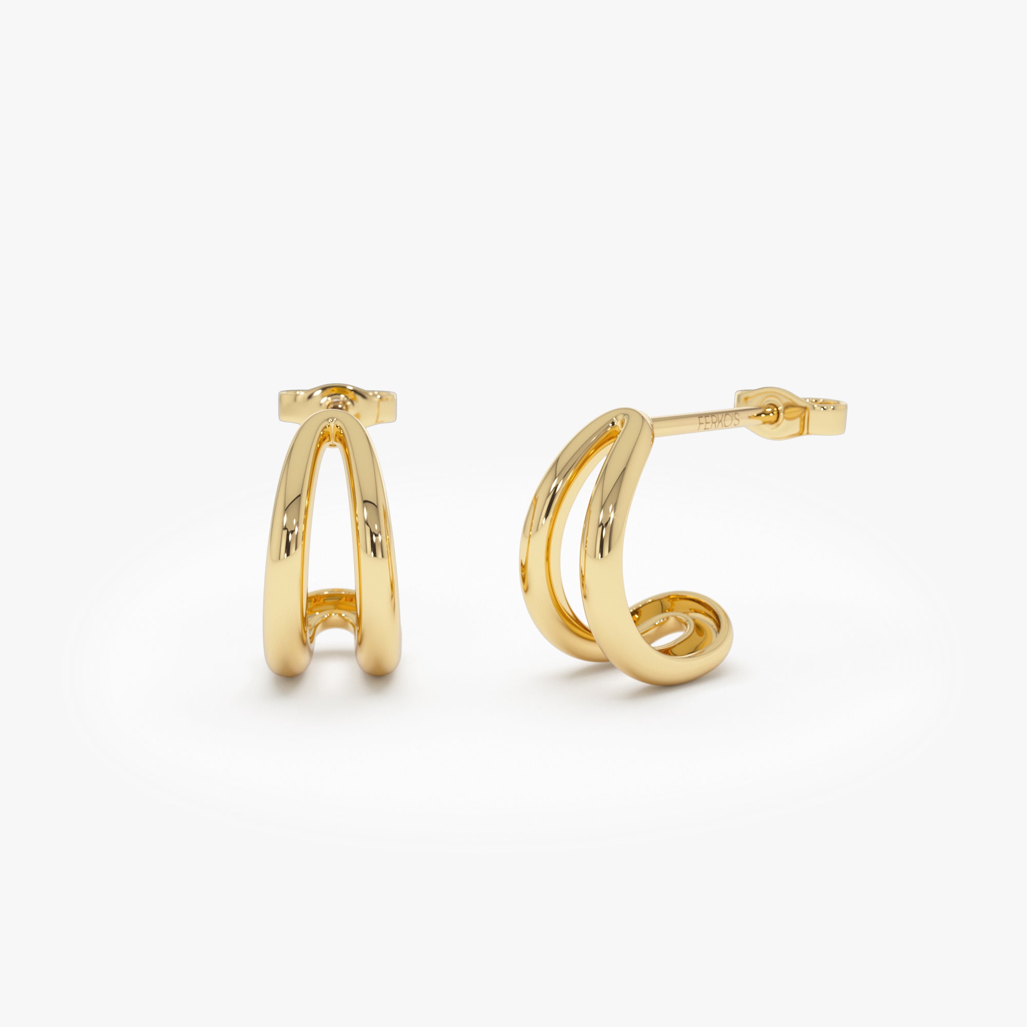 OBFJ0396 - 14k Gold Double Curved J Hoop Earrings 1
