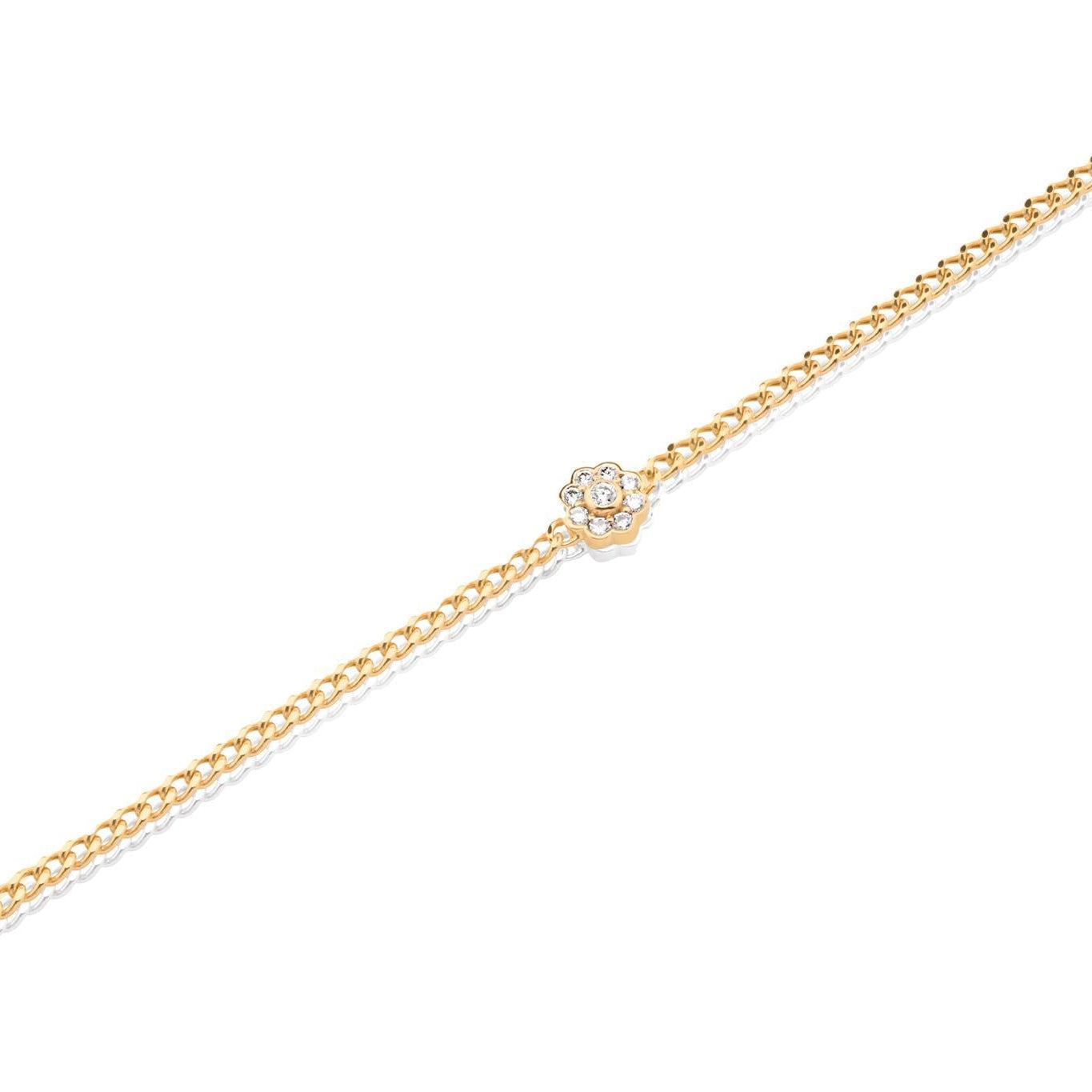 OBFJ0039 - 14K Gold Natural Diamond Flower Curb Chain Bracelet 1