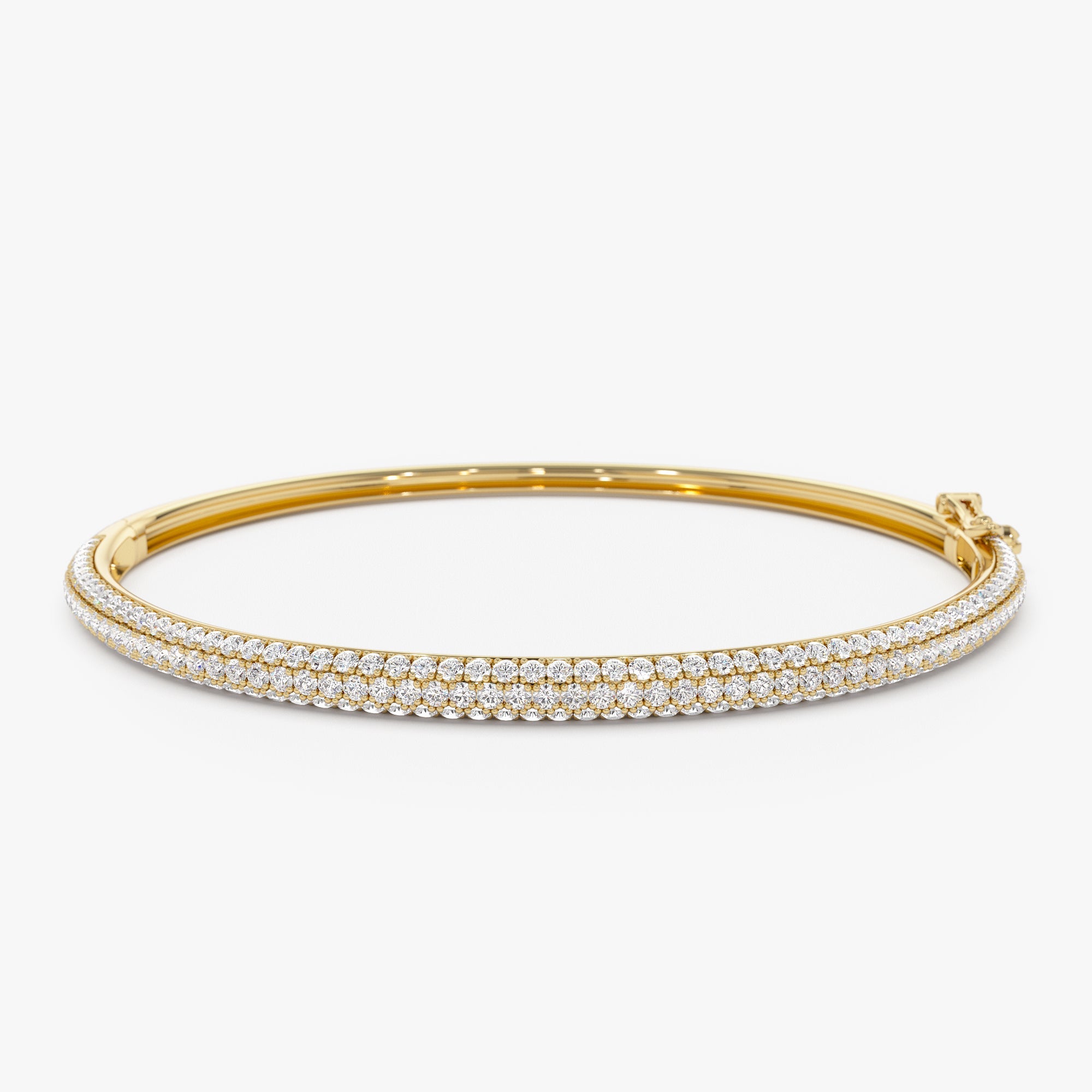 OBFJ0042 - 14K Gold Triple Row Diamond Hinged Bangle 1