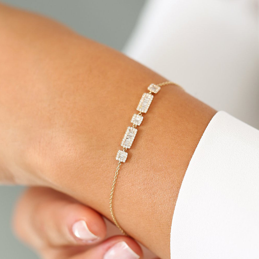 OBFJ1970 - Baguette and Round Diamond Bracelet bracelets in selectable metal and diamond options - Roselle Jewelry view 2