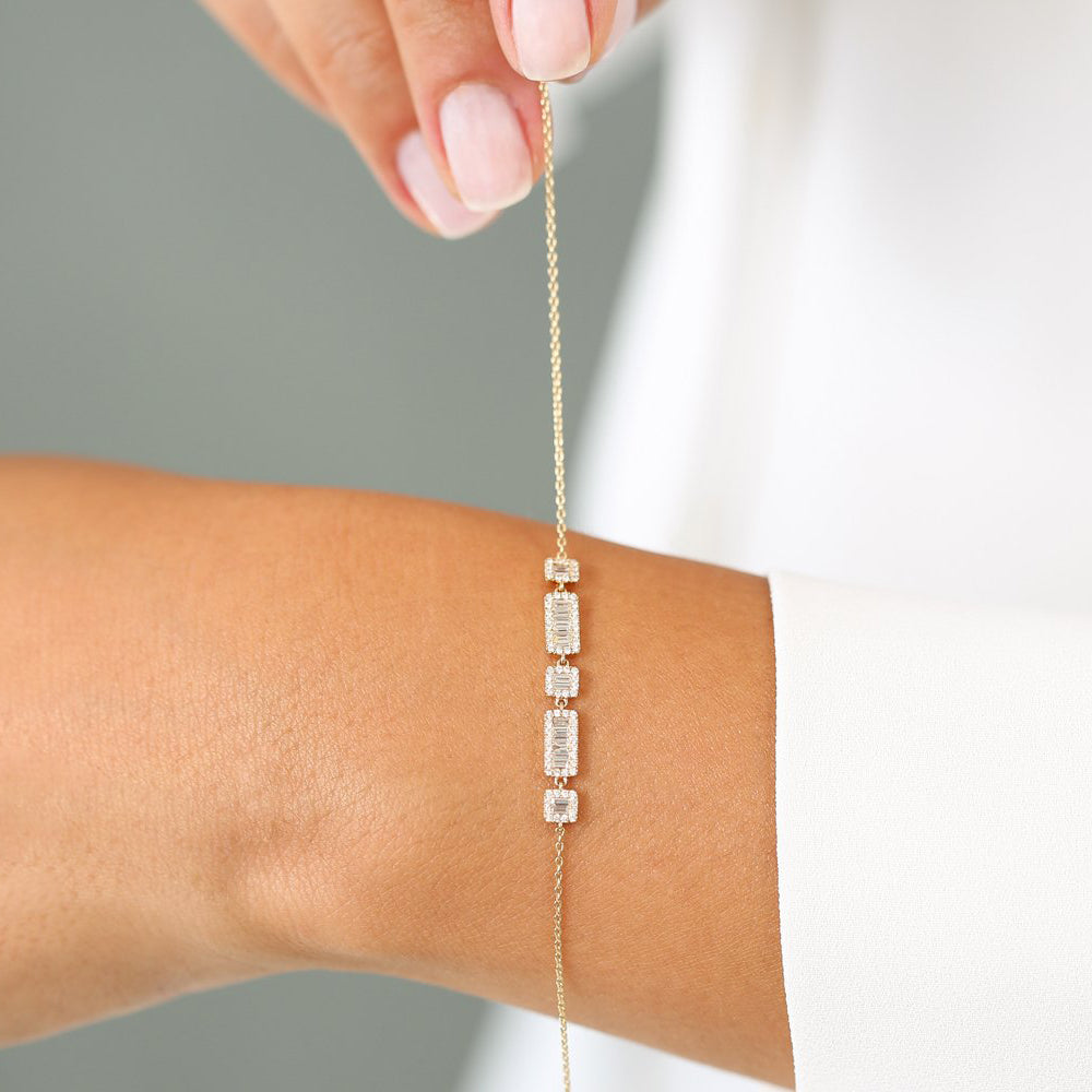 OBFJ1970 - Baguette and Round Diamond Bracelet bracelets in selectable metal and diamond options - Roselle Jewelry view 5