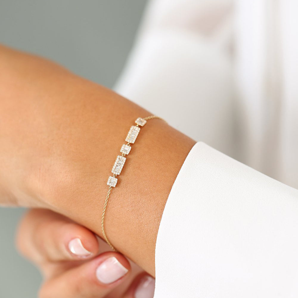 OBFJ1970 - Baguette and Round Diamond Bracelet bracelets in selectable metal and diamond options - Roselle Jewelry view 3