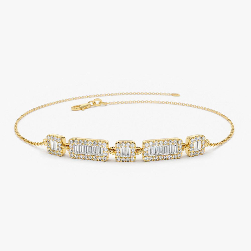 OBFJ1970 - Baguette and Round Diamond Bracelet bracelets in selectable metal and diamond options - Roselle Jewelry view 1