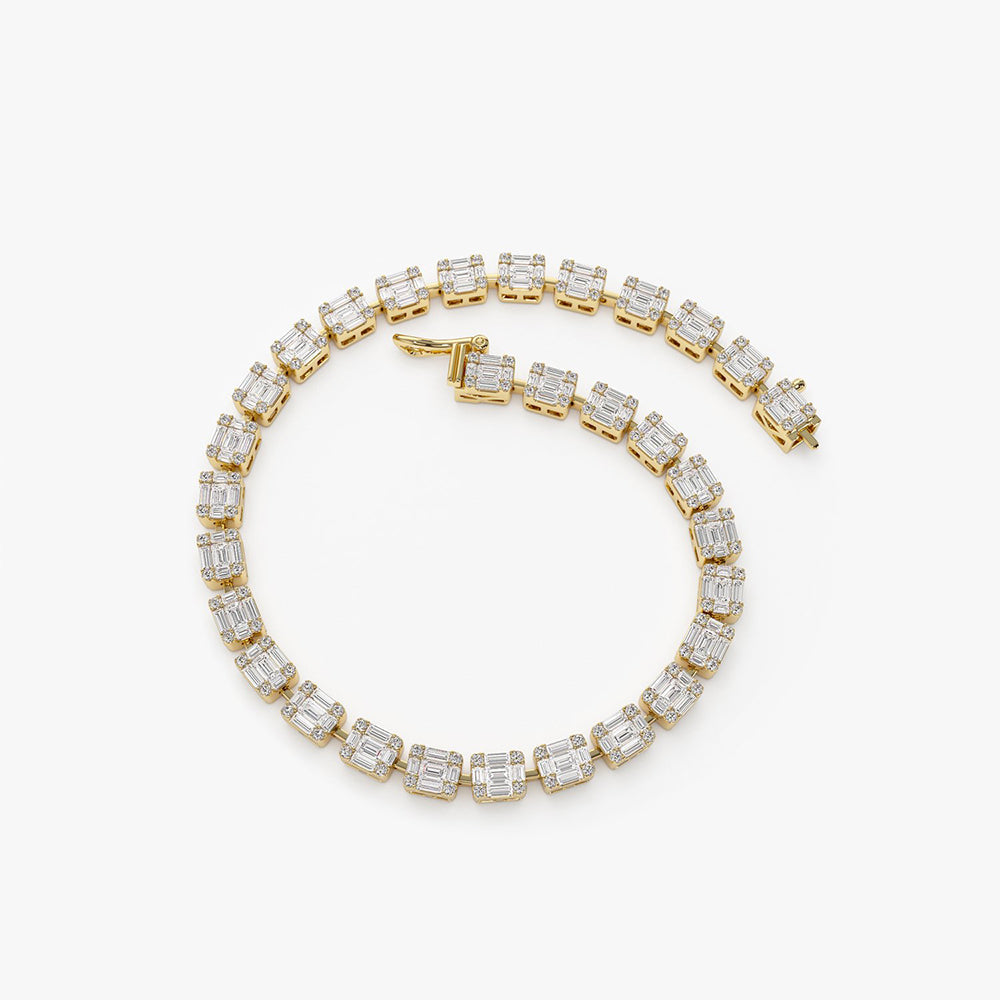 OBFJ2044 - Baguette and Round Diamond Illusion Setting Tennis Bracelet bracelets in selectable metal and diamond options - Roselle Jewelry view 8