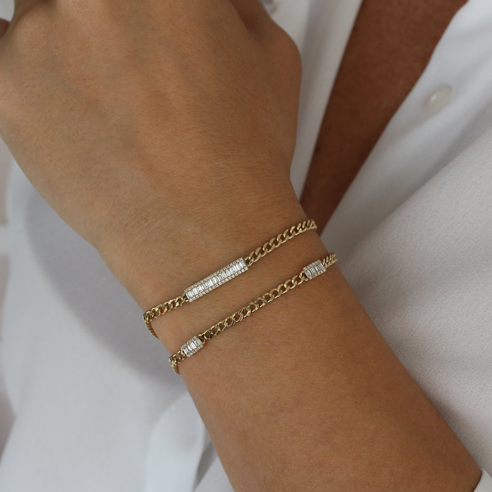 OBFJ2112 - 14k Baguette Diamond Bar Curb Link Bracelet 5