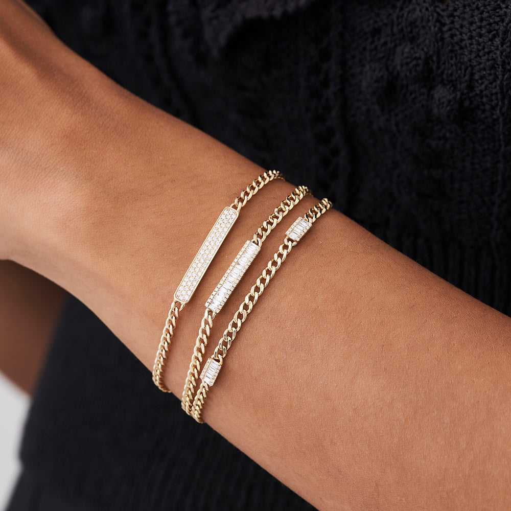 OBFJ2112 - 14k Baguette Diamond Bar Curb Link Bracelet 3