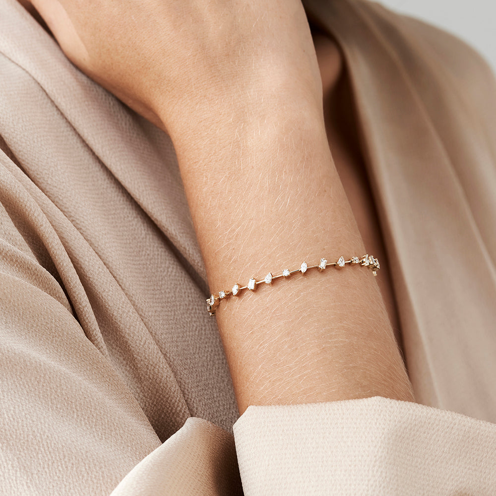 OBFJ2096 - Multi-Shape Slant Diamond Bracelet bracelets in selectable metal and diamond options - Roselle Jewelry view 5