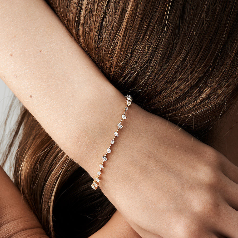 OBFJ2096 - Multi-Shape Slant Diamond Bracelet bracelets in selectable metal and diamond options - Roselle Jewelry view 2